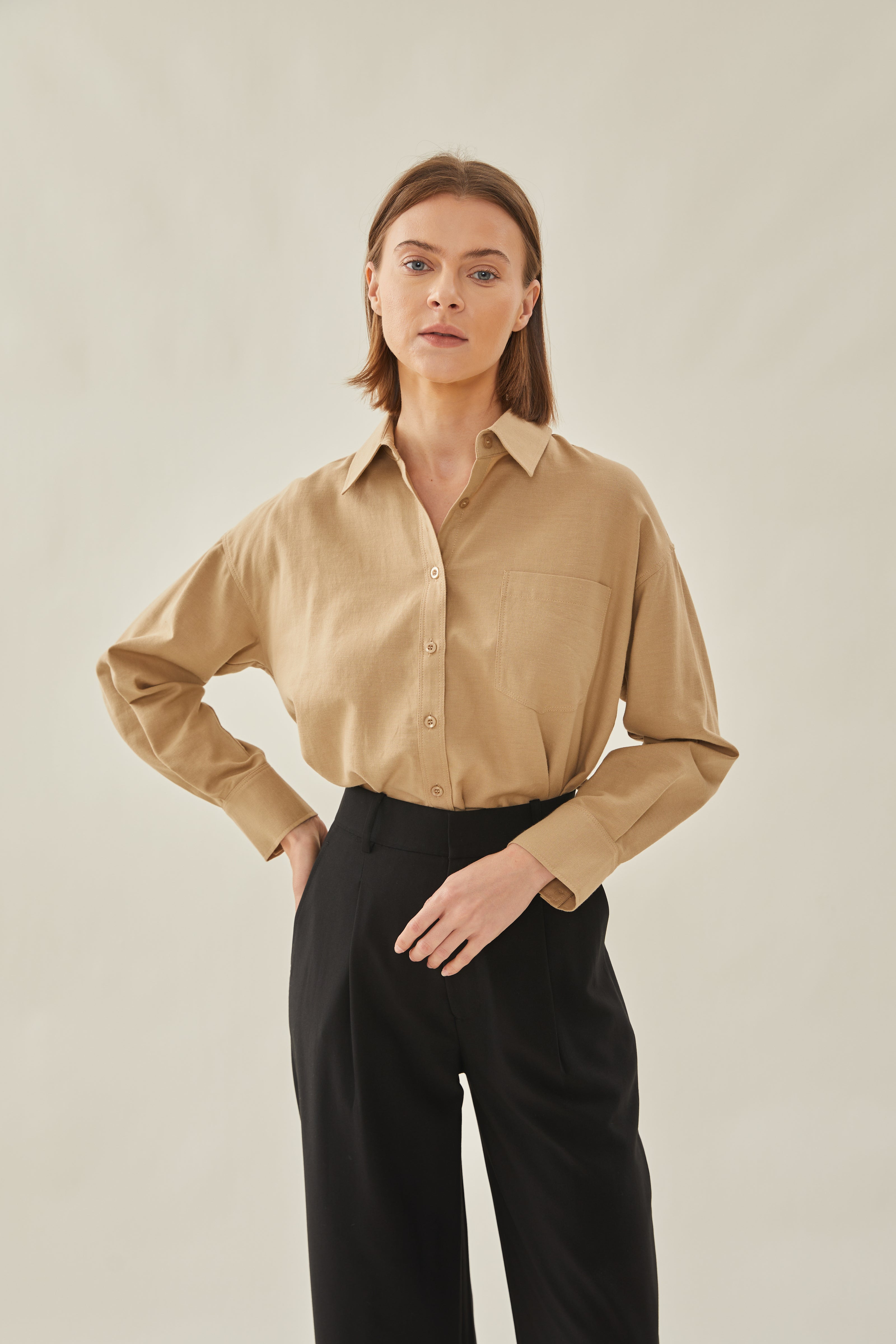 Cotton Relaxed Shirt in Sand
