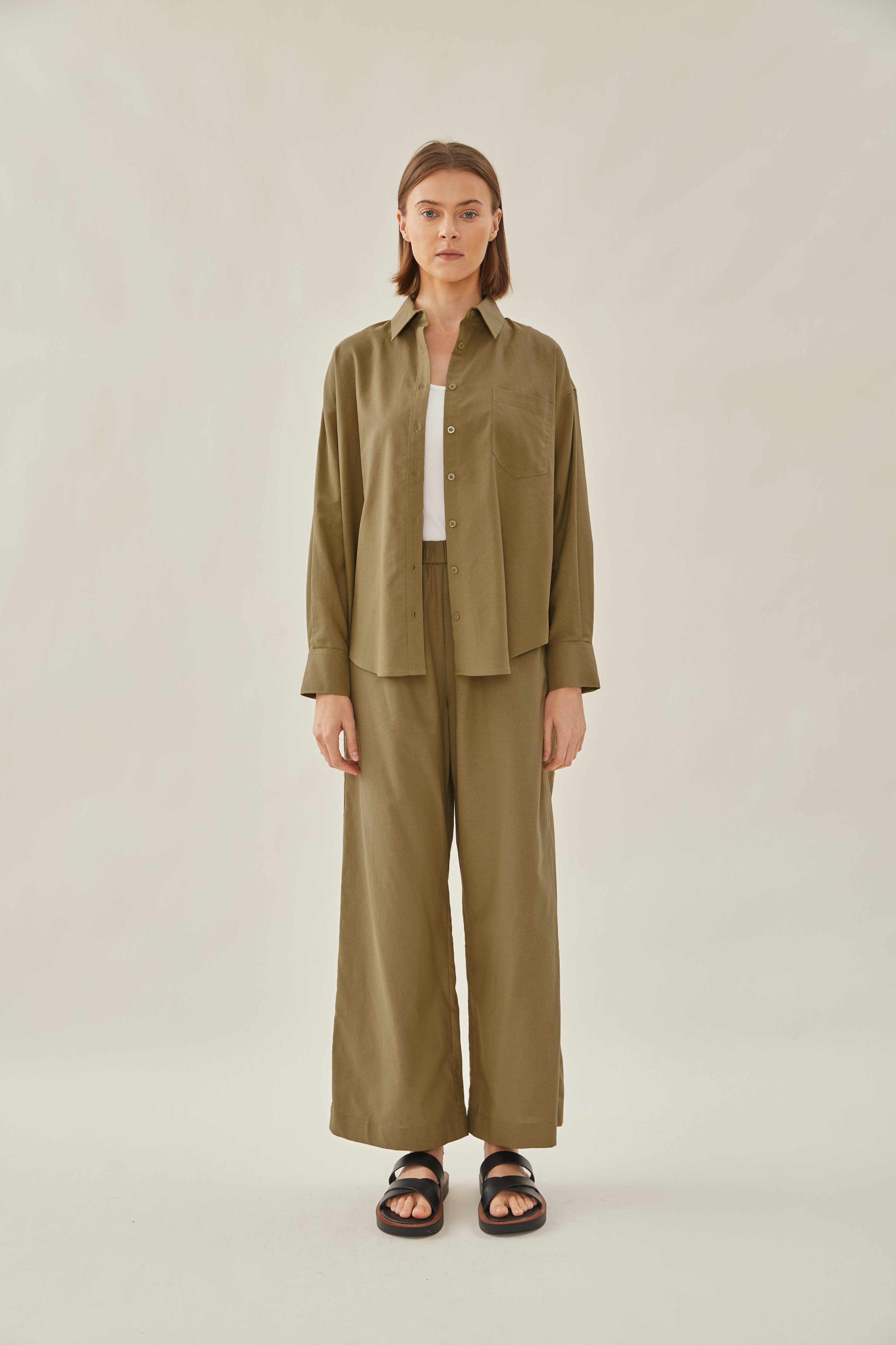 Cotton Relaxed Shirt in Moss