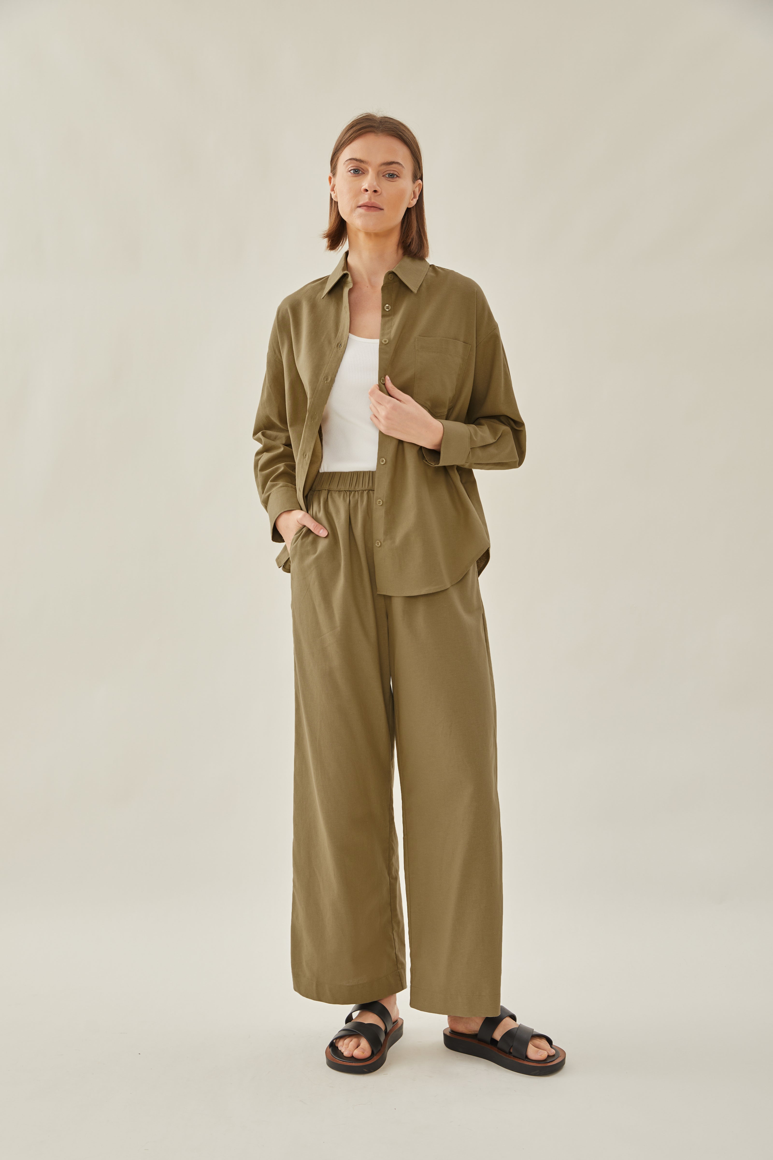 Cotton Relaxed Shirt in Moss