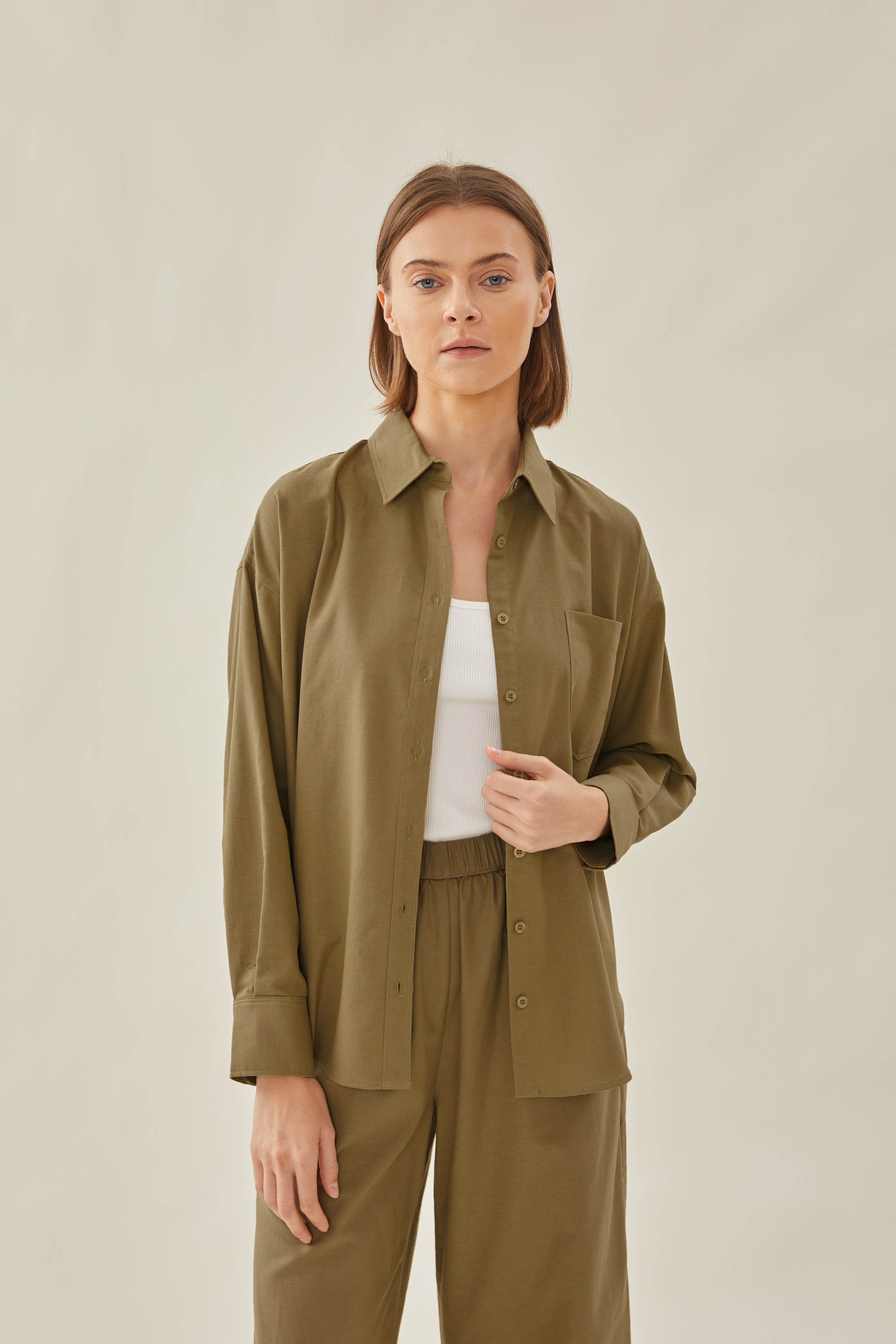 Cotton Relaxed Shirt in Moss