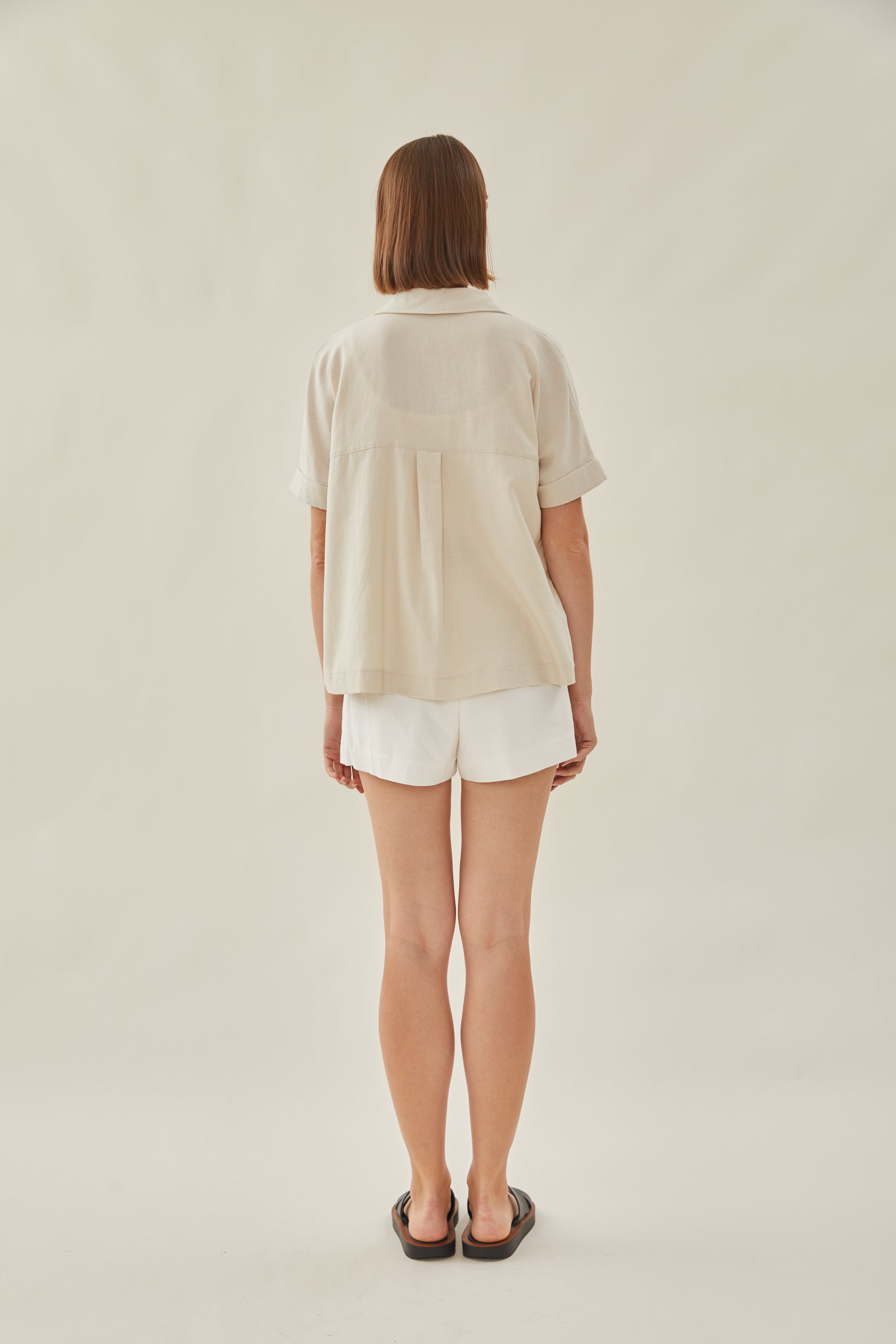 Cotton Short Sleeved Shirt in Beige