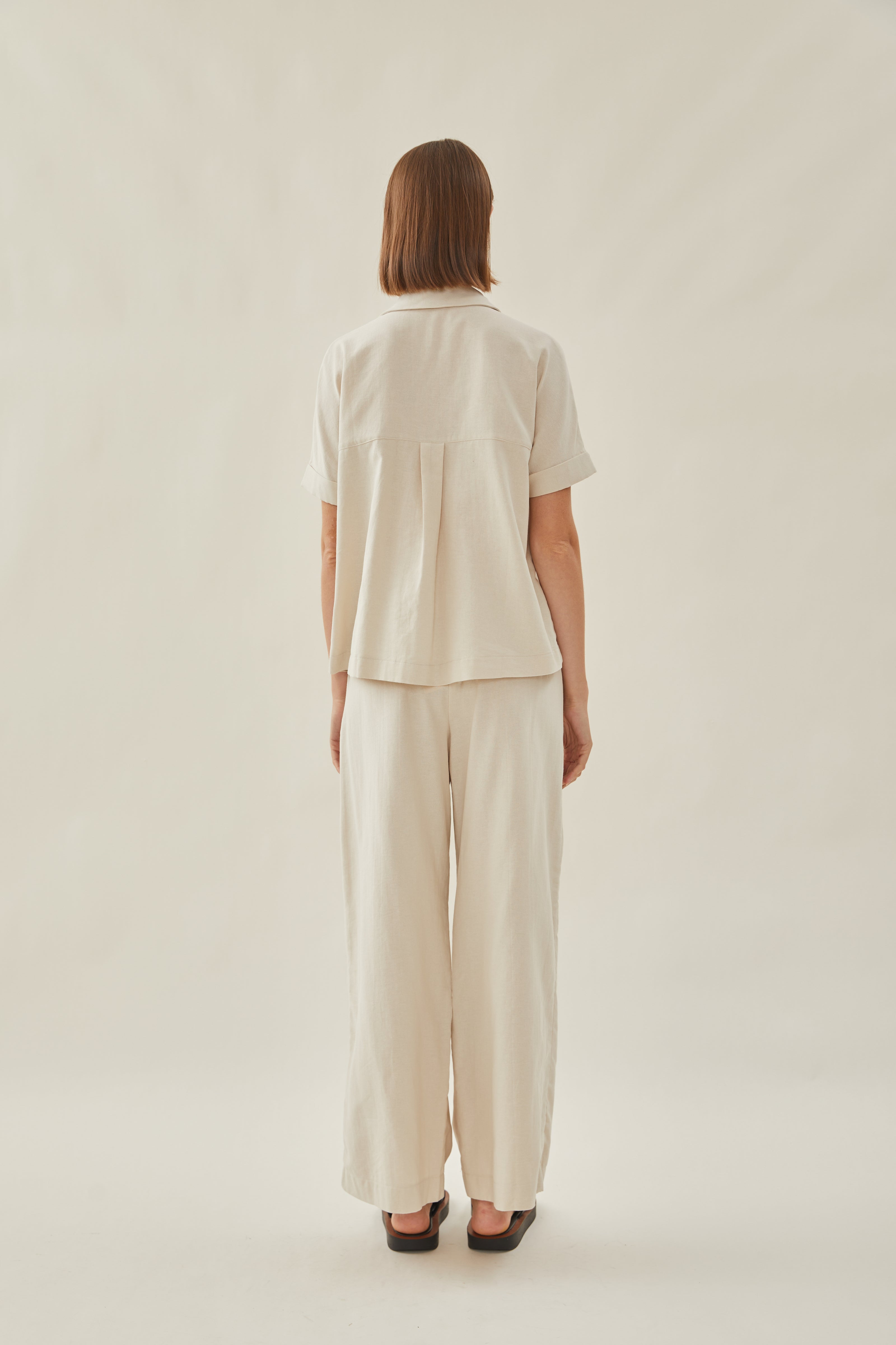 Relaxed Waisted Trousers in Beige