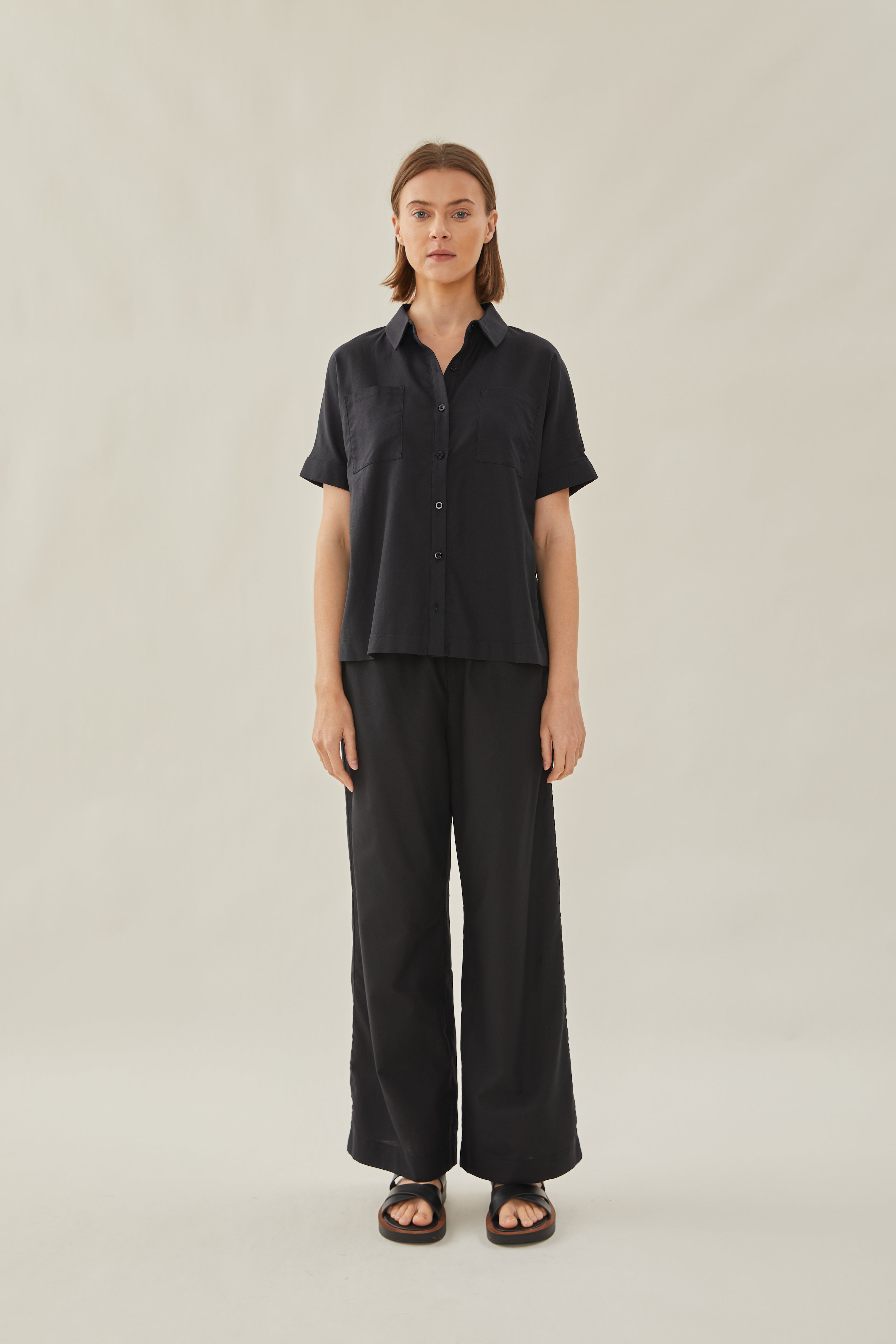 Cotton Short Sleeved Shirt in Black