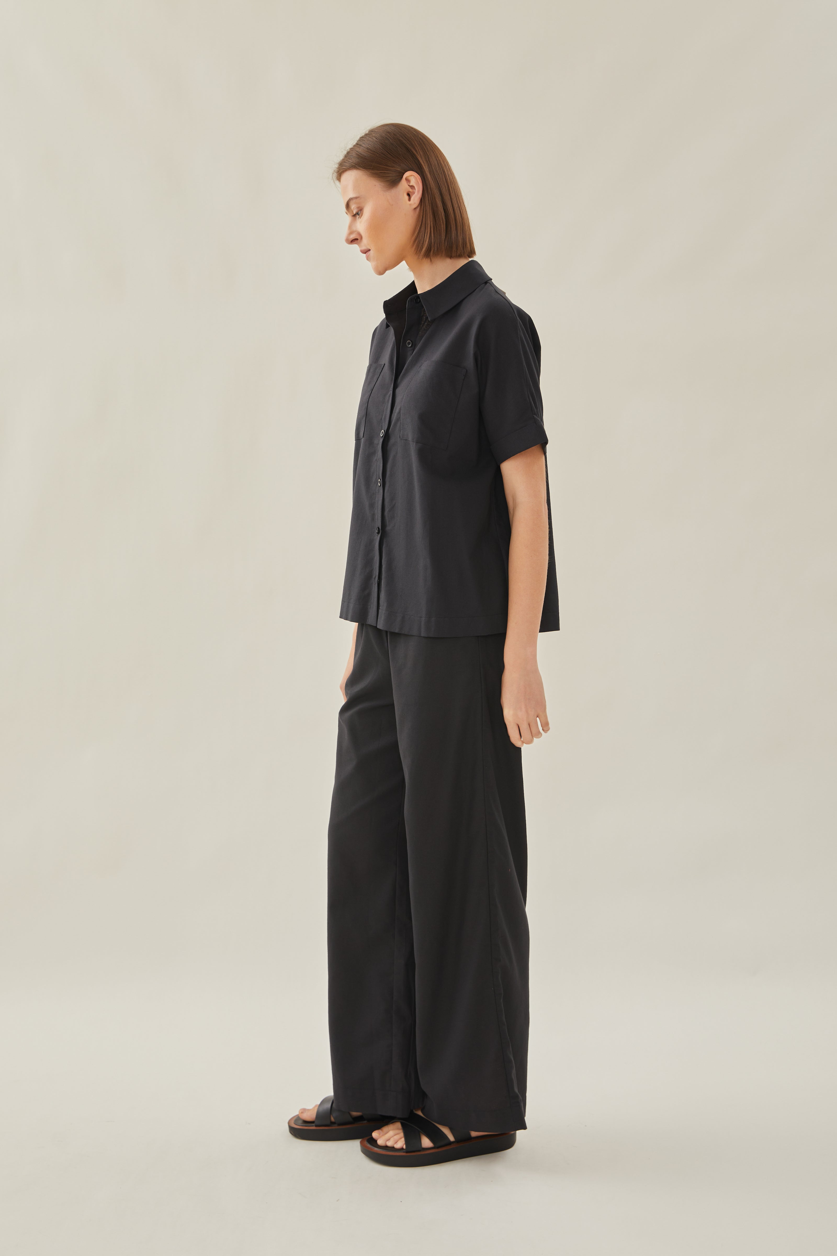 Cotton Short Sleeved Shirt in Black