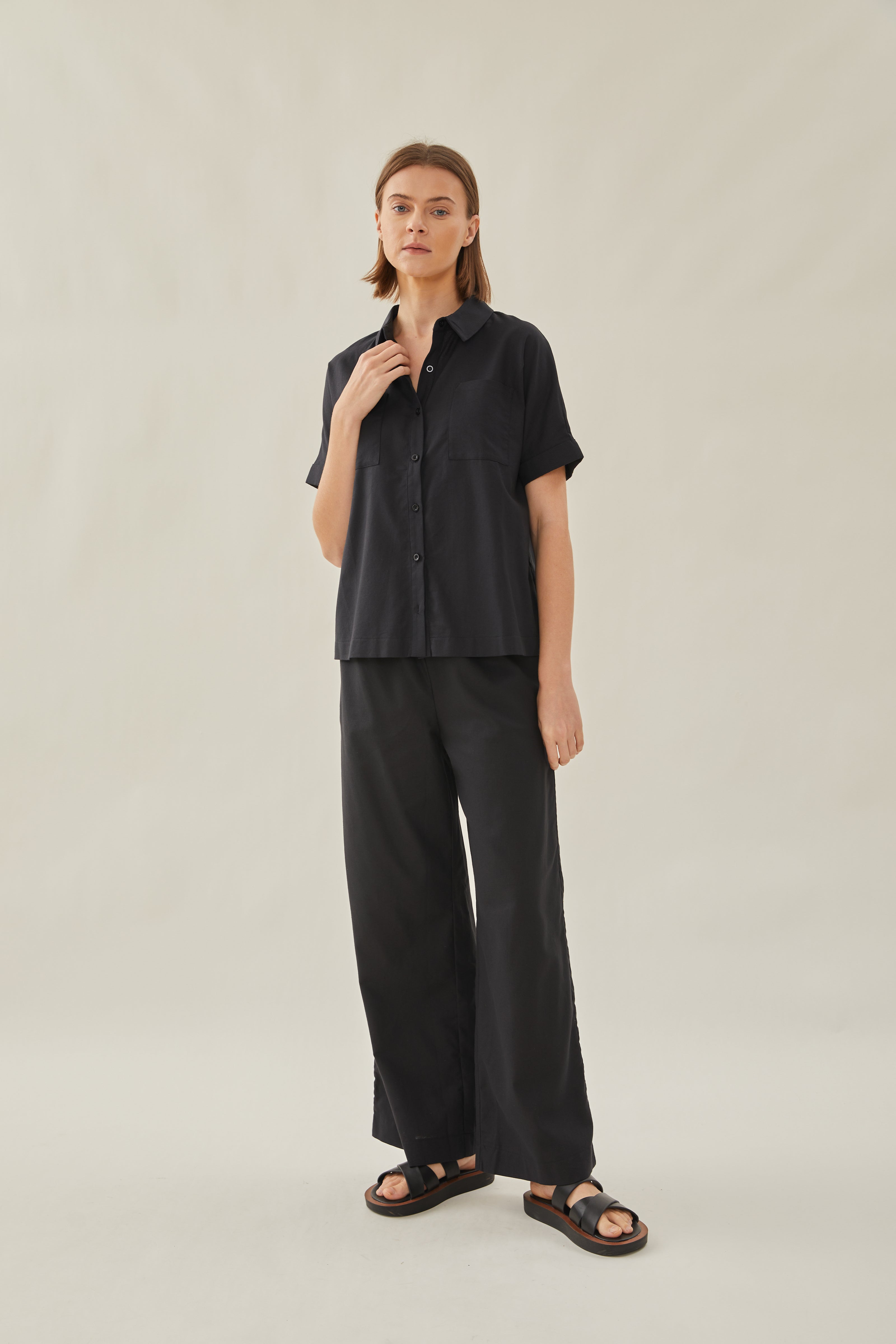 Cotton Short Sleeved Shirt in Black