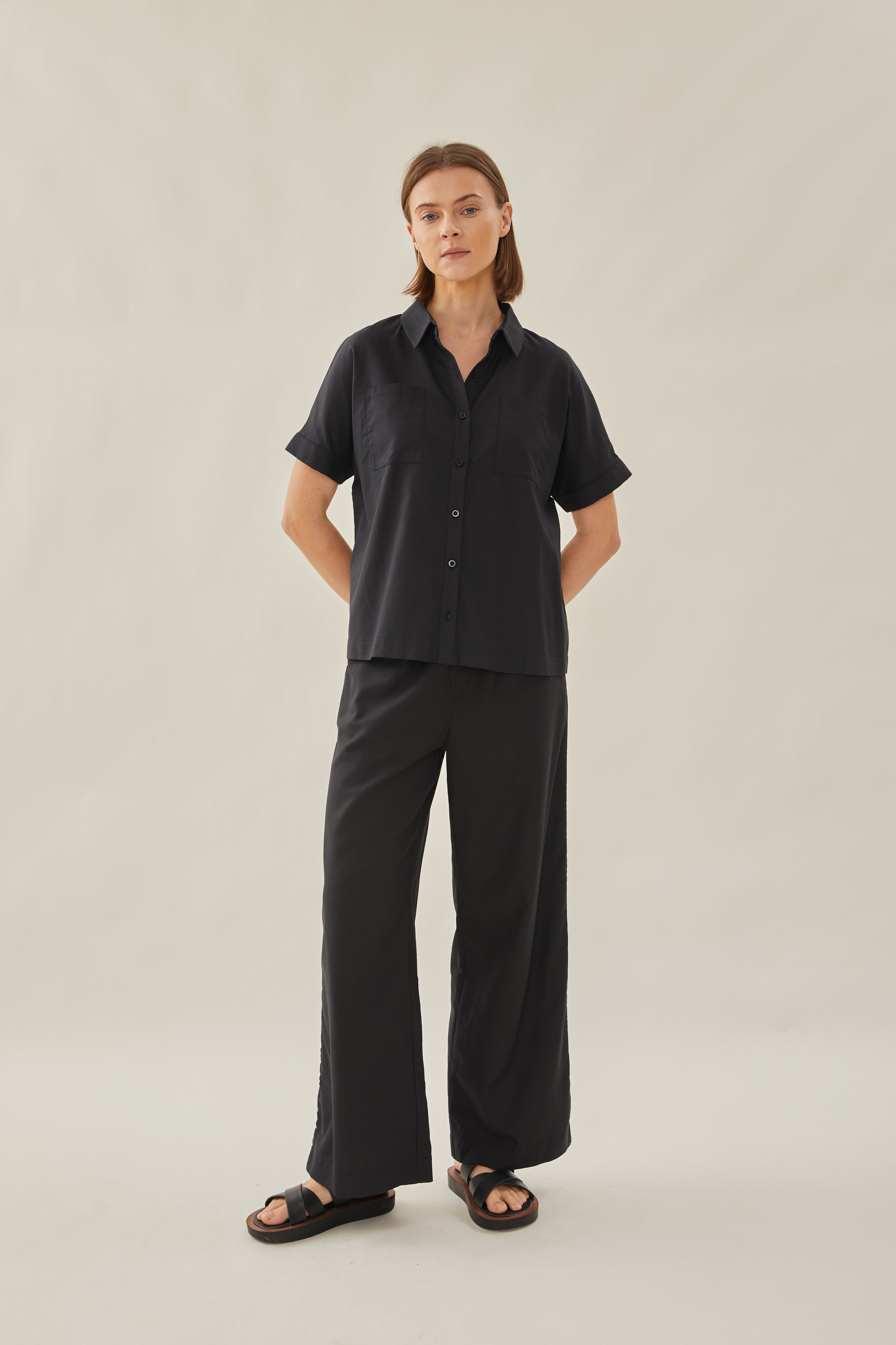 Cotton Short Sleeved Shirt in Black