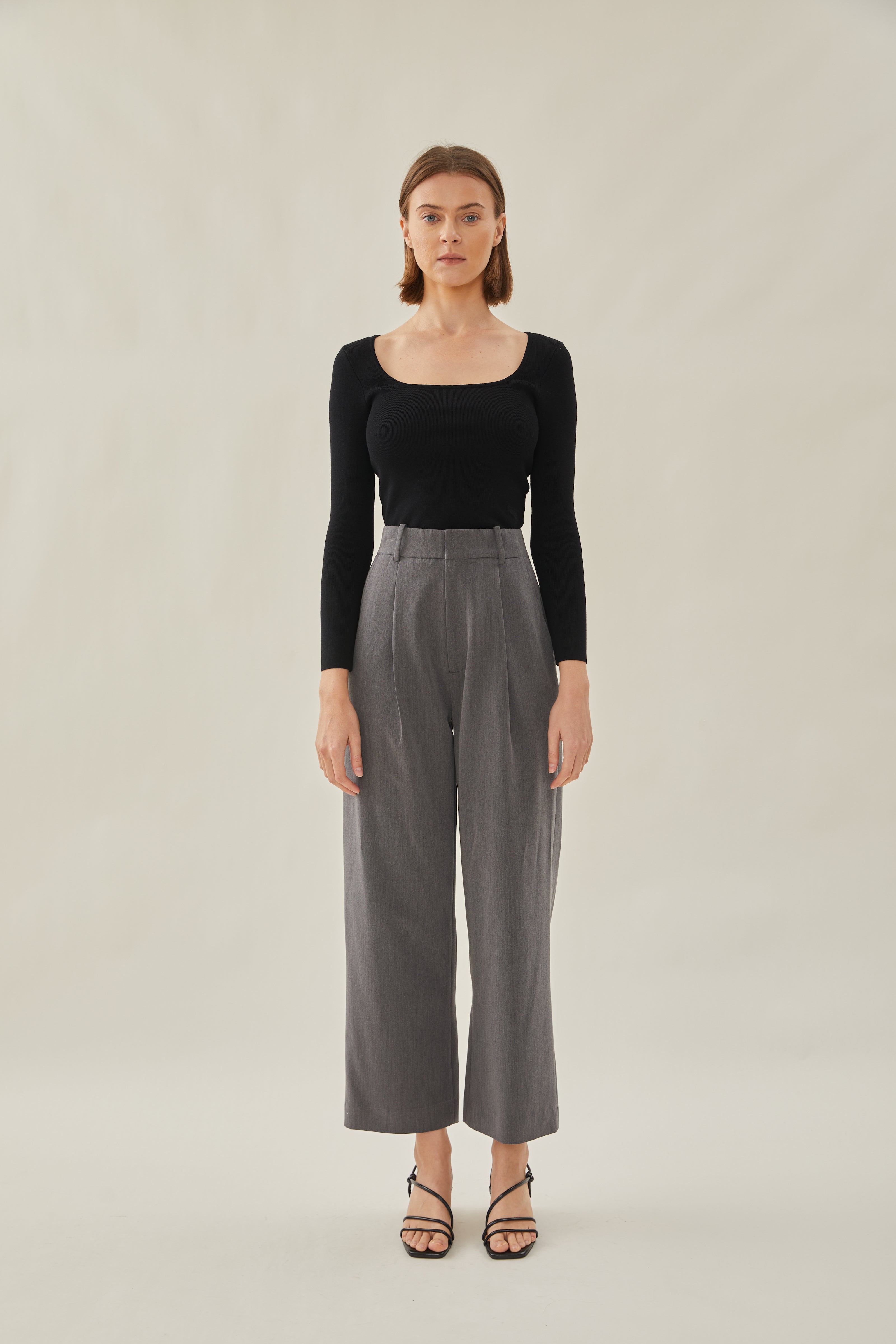 High Waisted Suit Trousers in Grey