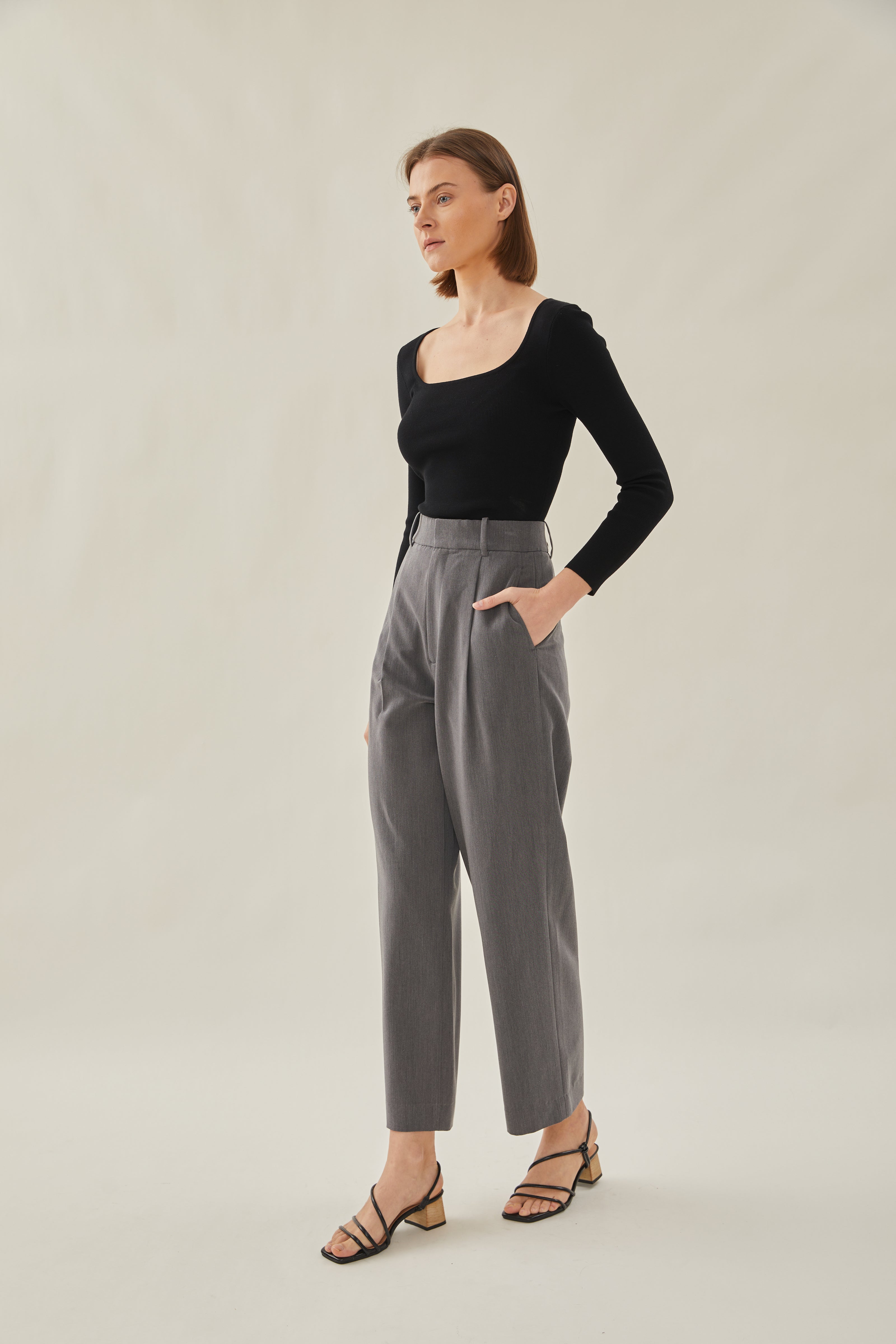 High Waisted Suit Trousers in Grey