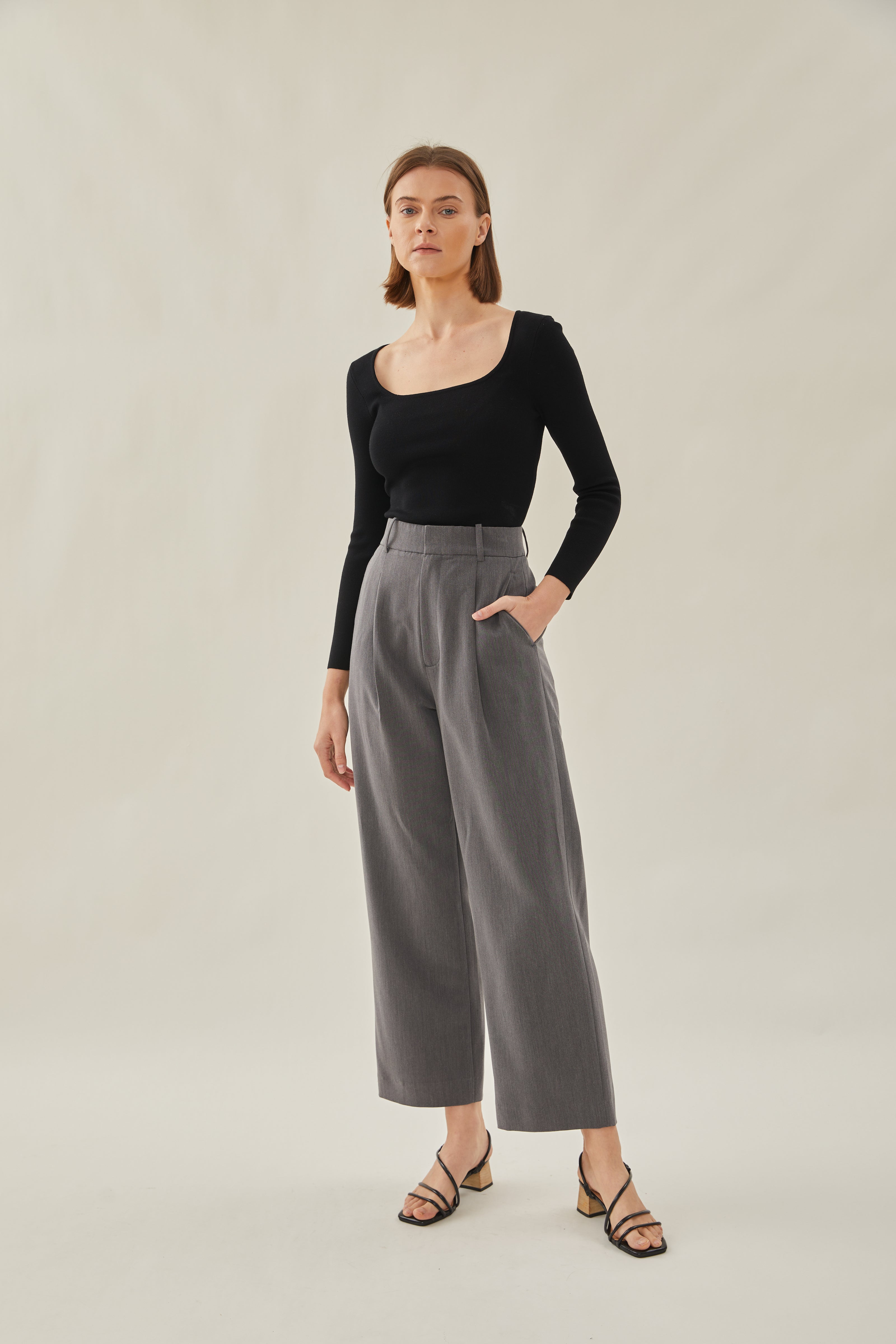 High Waisted Suit Trousers in Grey