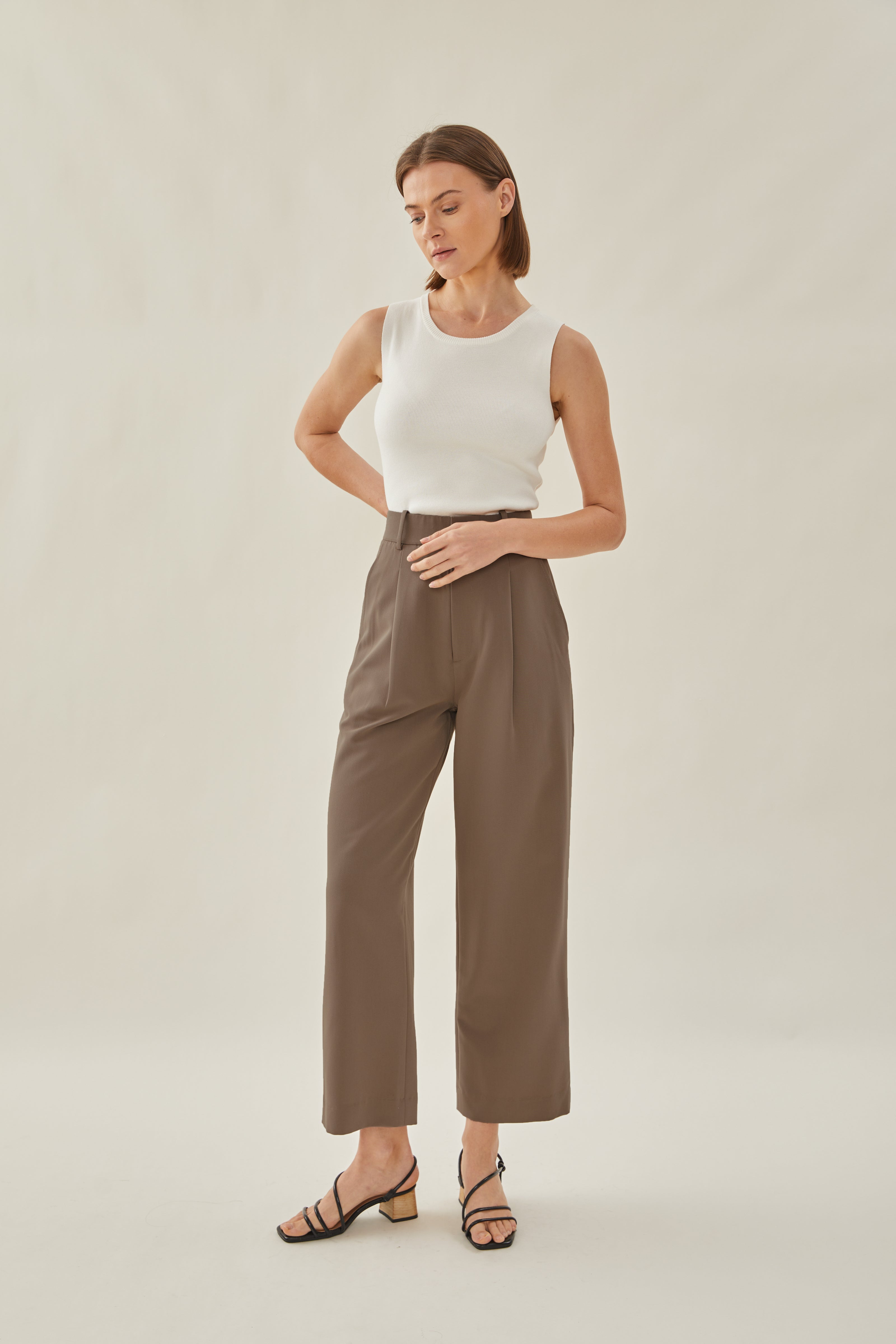 High Waisted Suit Trousers in Husk