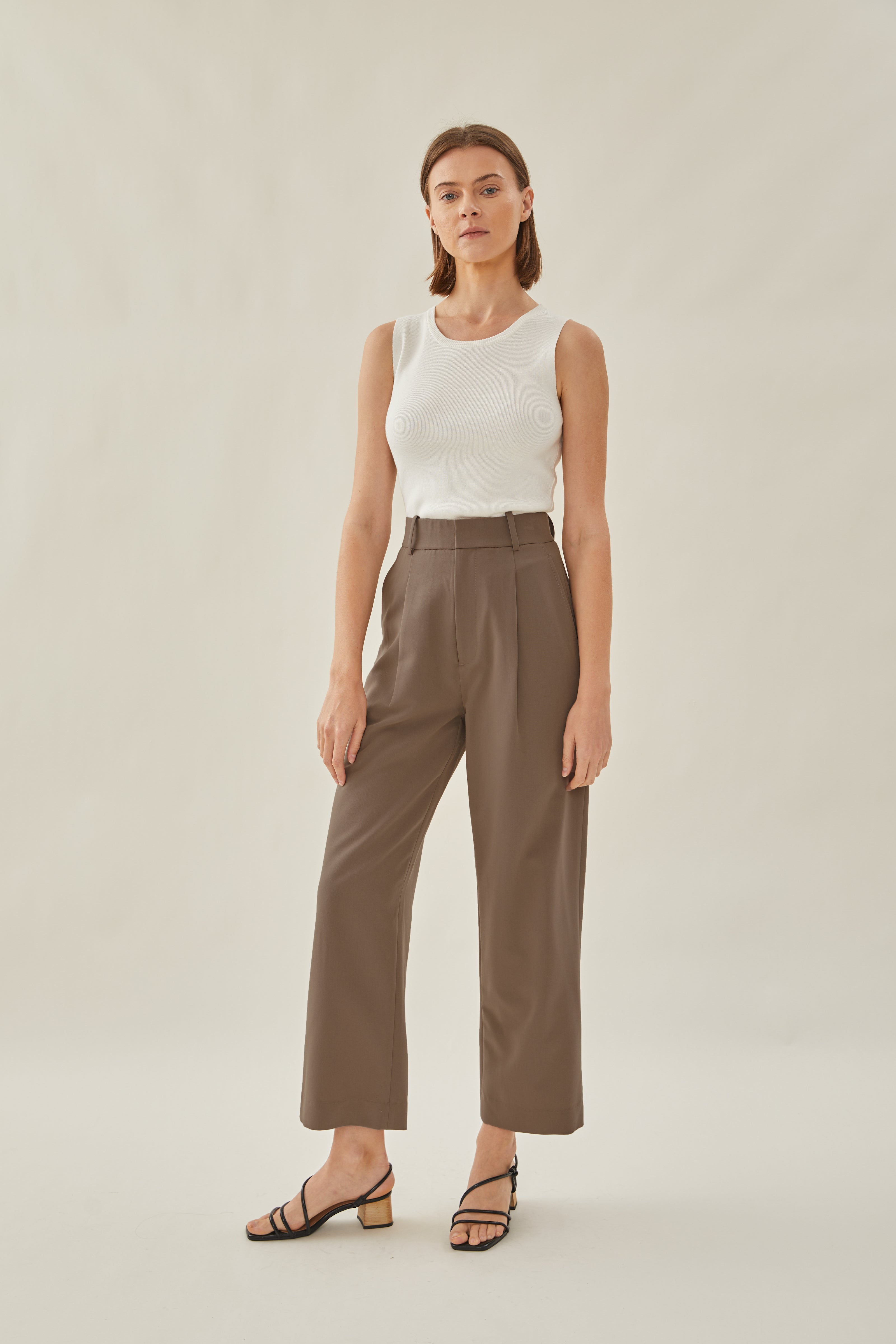 High Waisted Suit Trousers in Husk