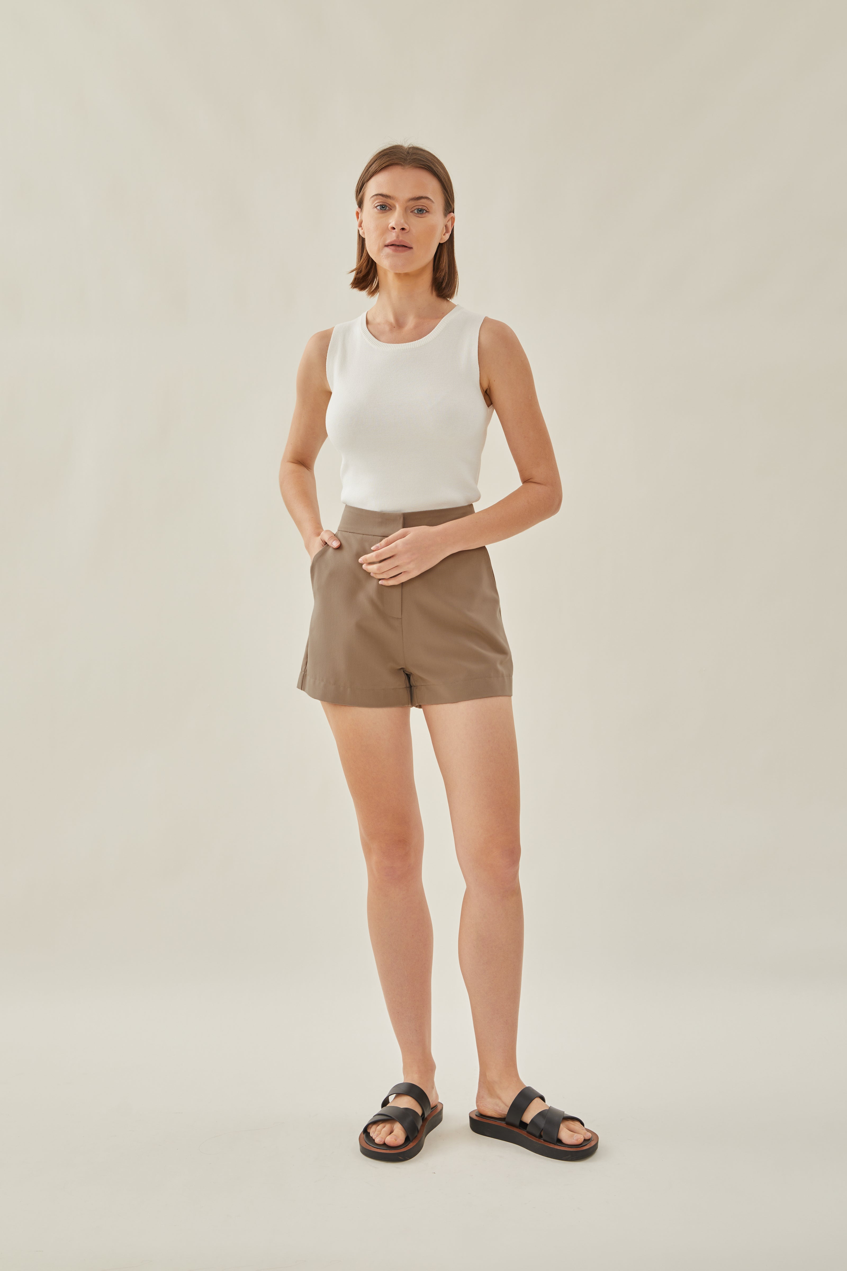 High Waisted Clean Shorts in Husk