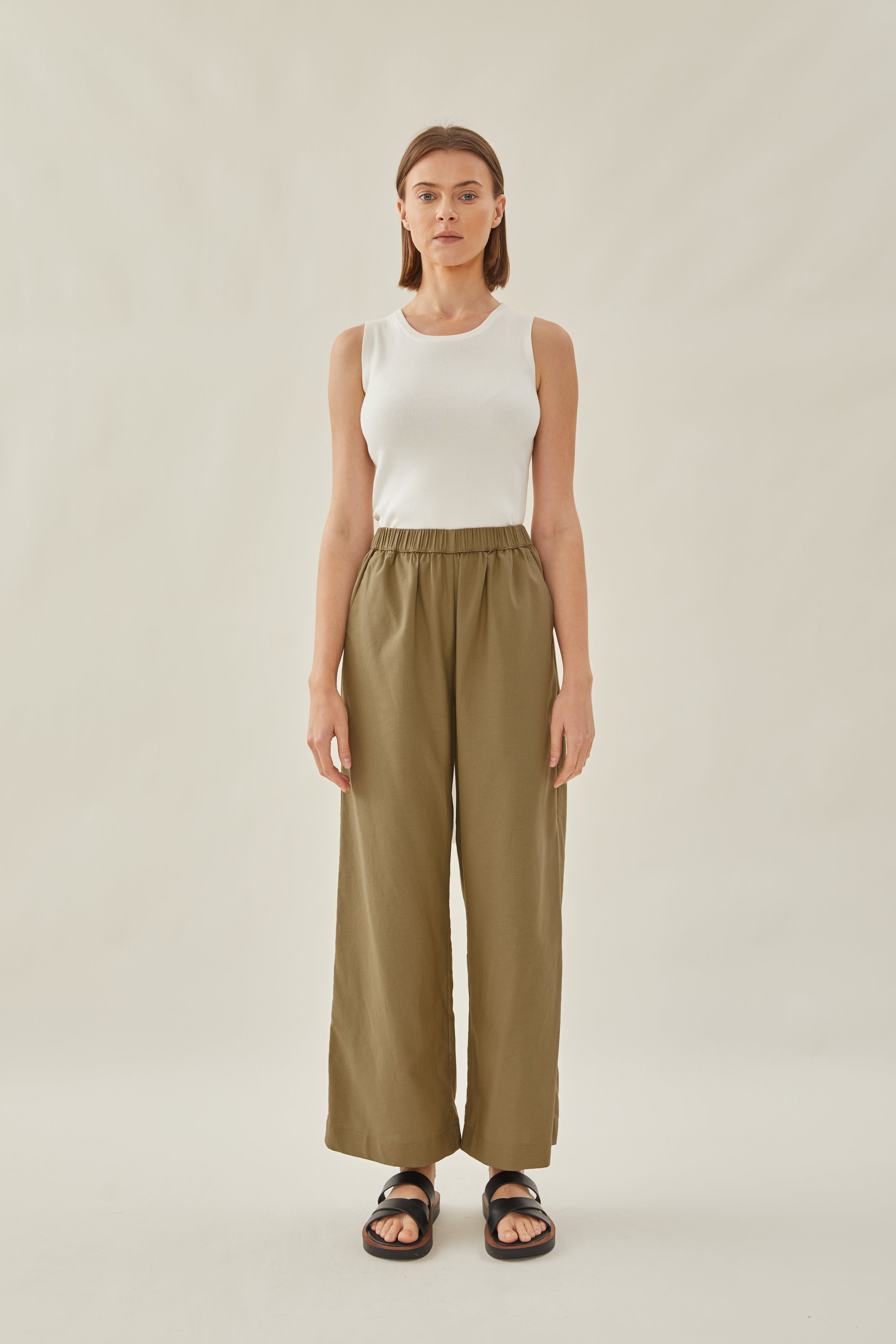 Relaxed Waisted Trousers in Moss