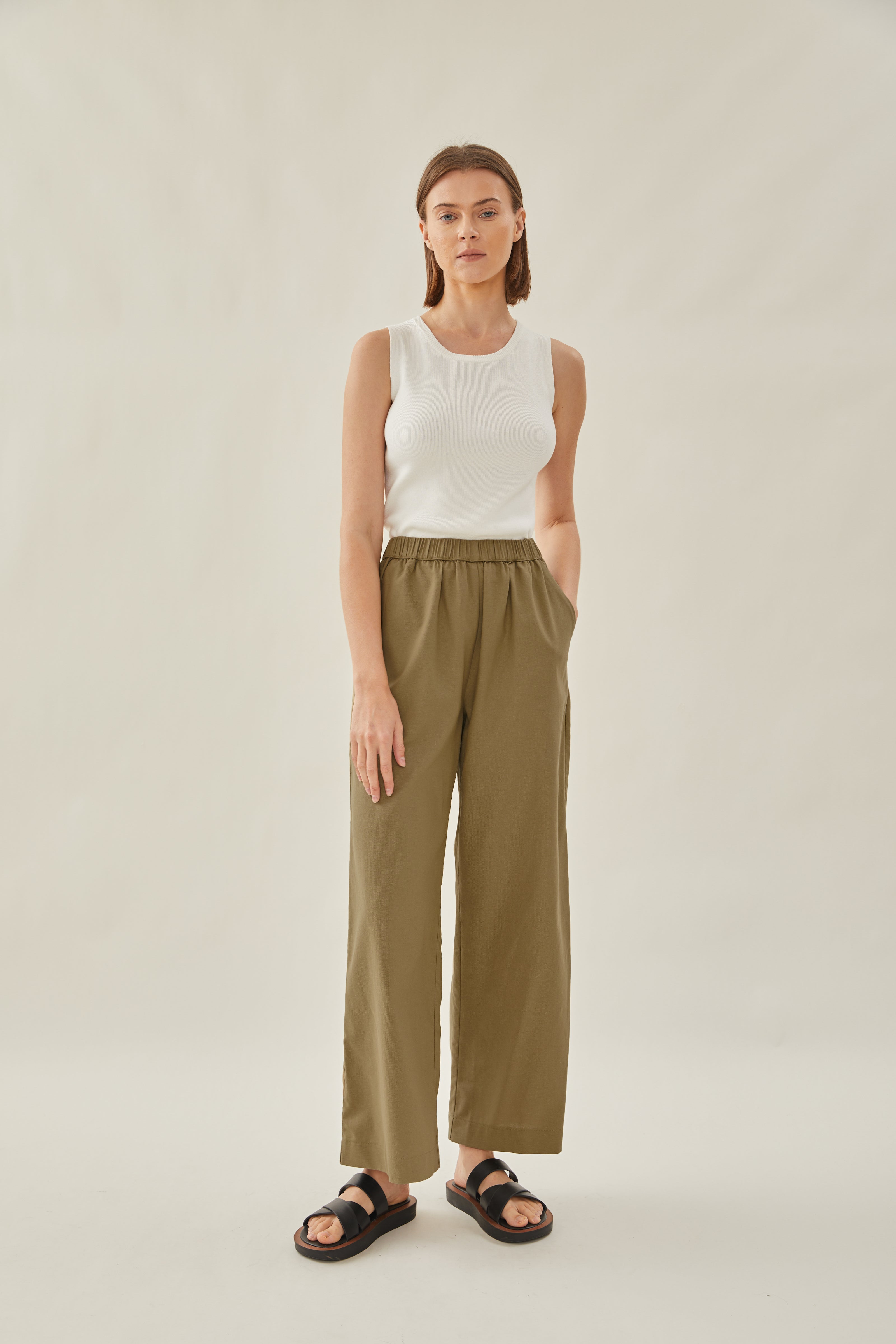 Relaxed Waisted Trousers in Moss