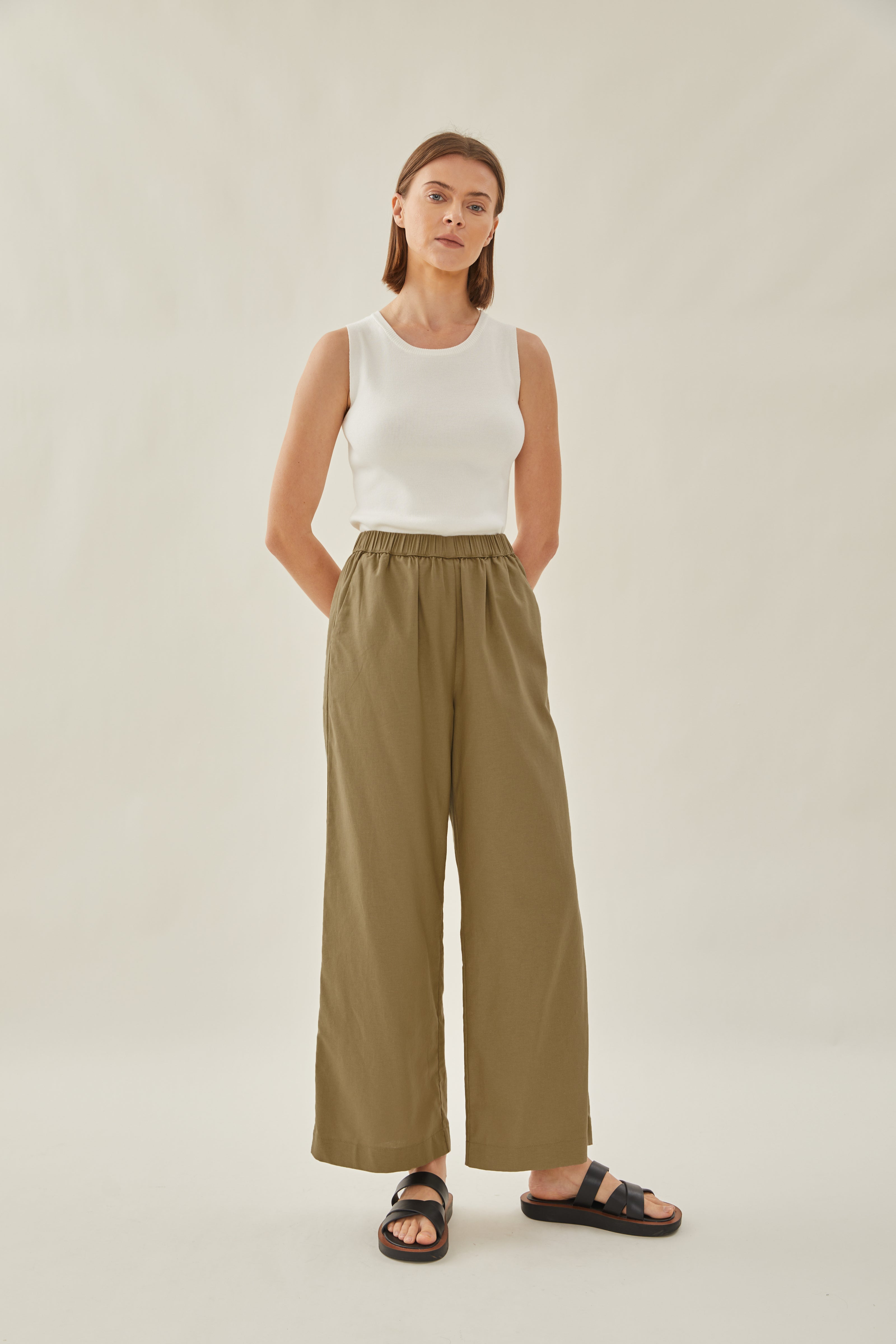 Relaxed Waisted Trousers in Moss