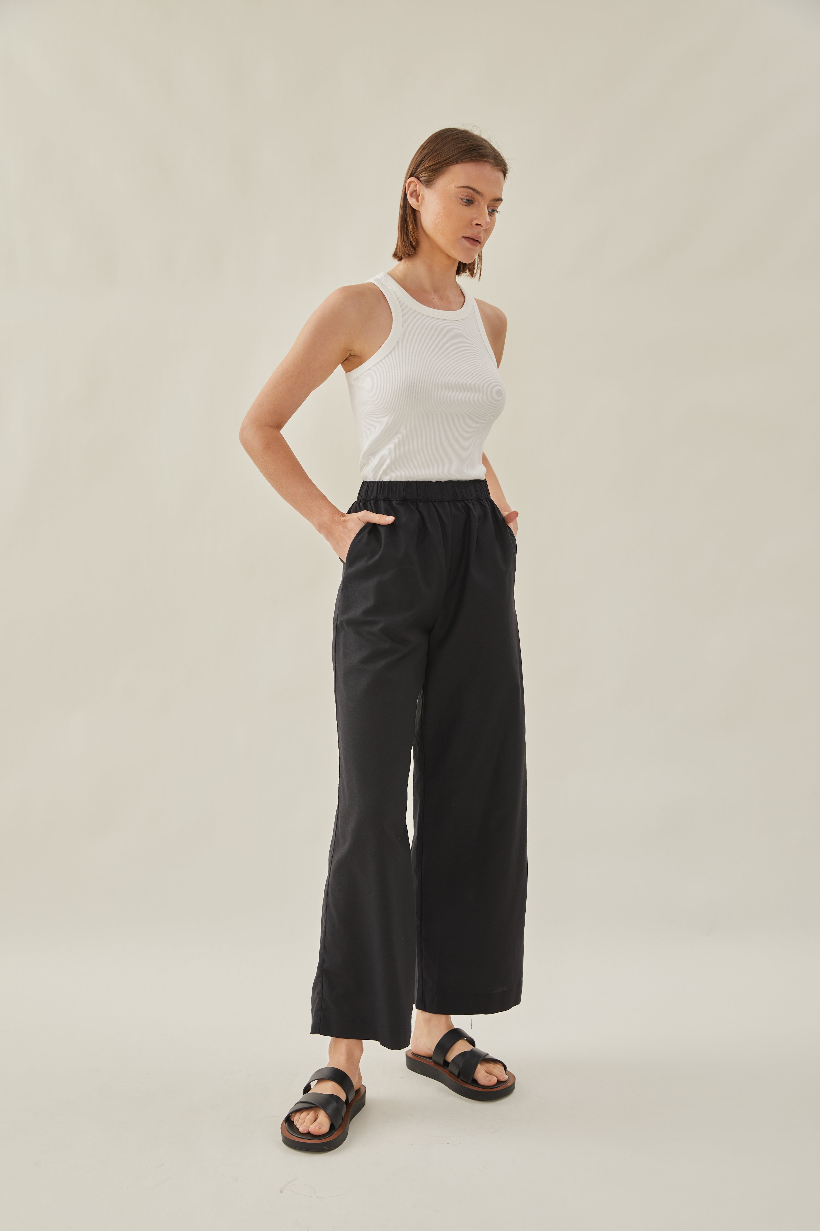 Relaxed Waisted Trousers in Black