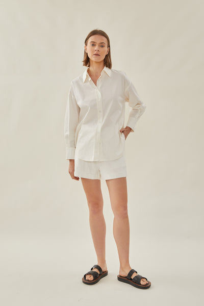 Relaxed Shirt Romper in Ivory – KLARRA