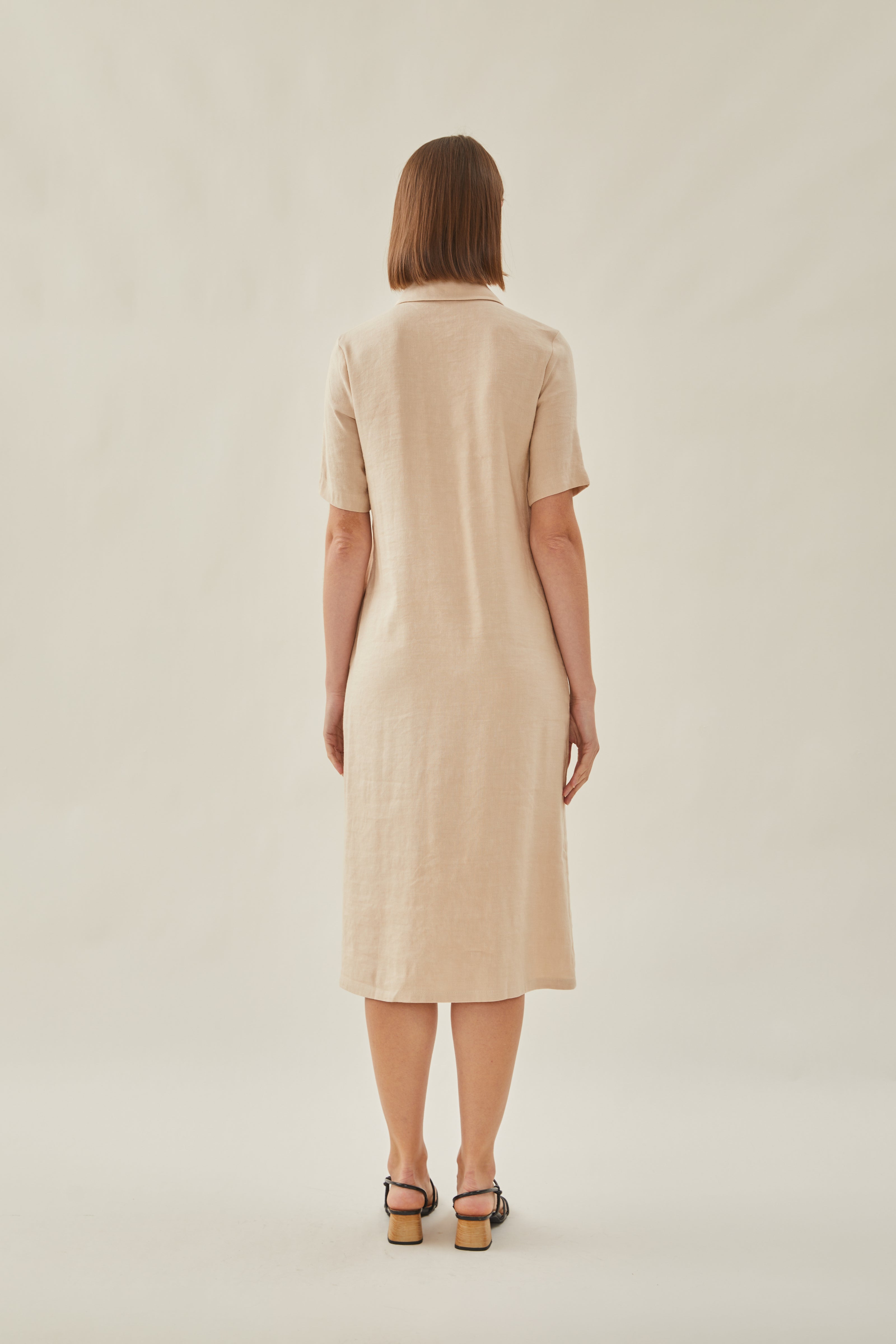 Linen Shirt Midi Dress in Oatmeal