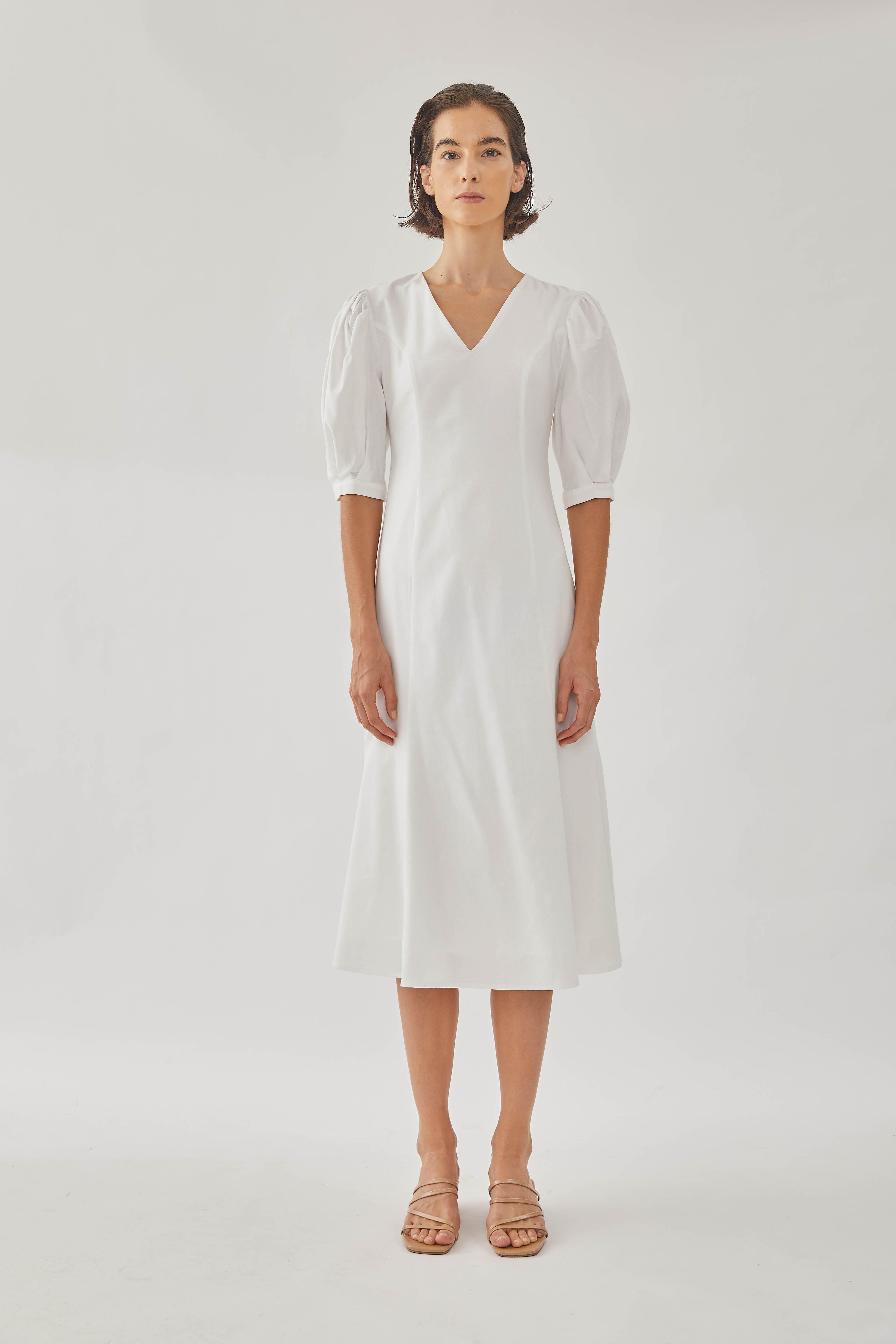 Linen Midi Dress in White