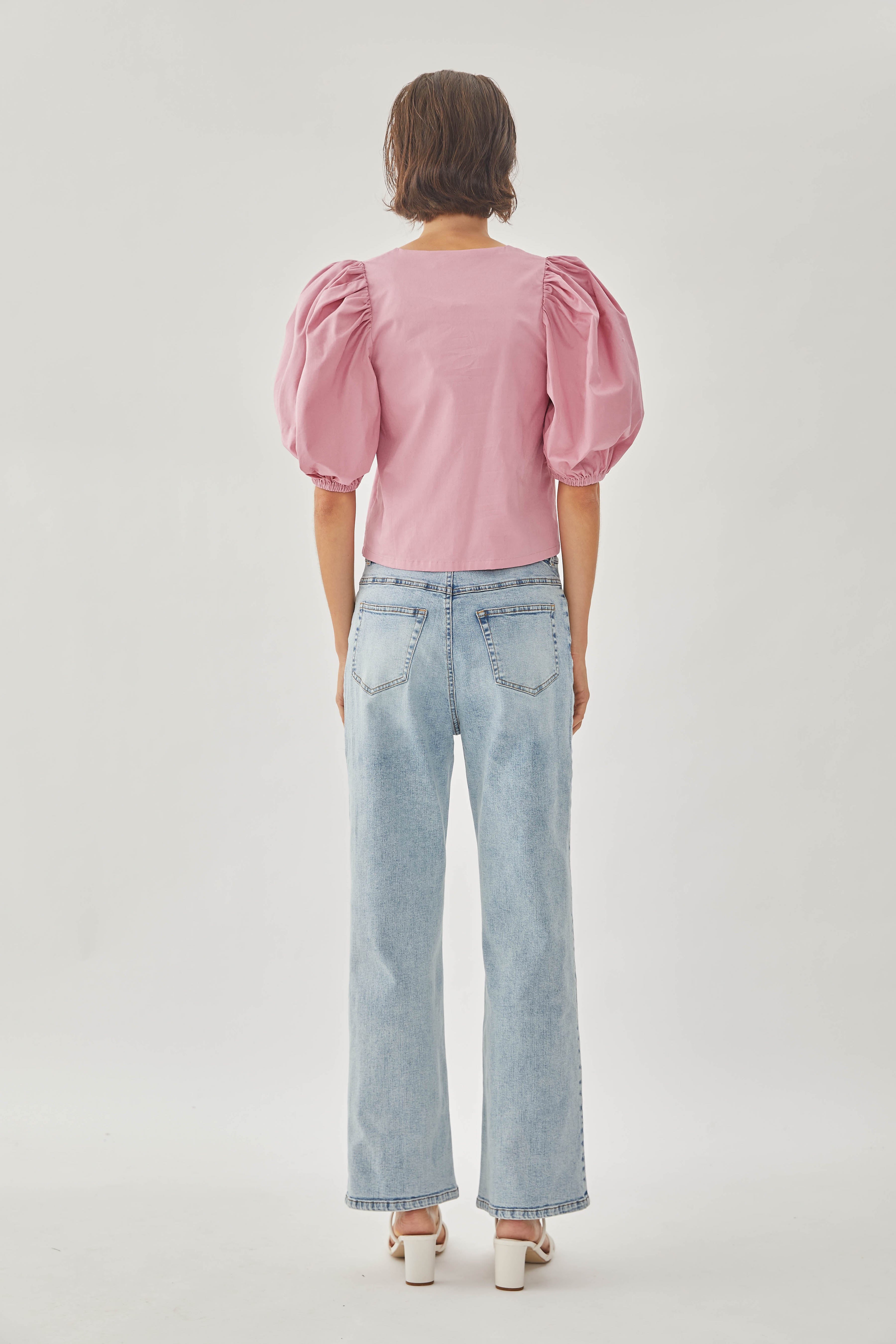 Cotton Puffed Sleeved Top in Hibiscus