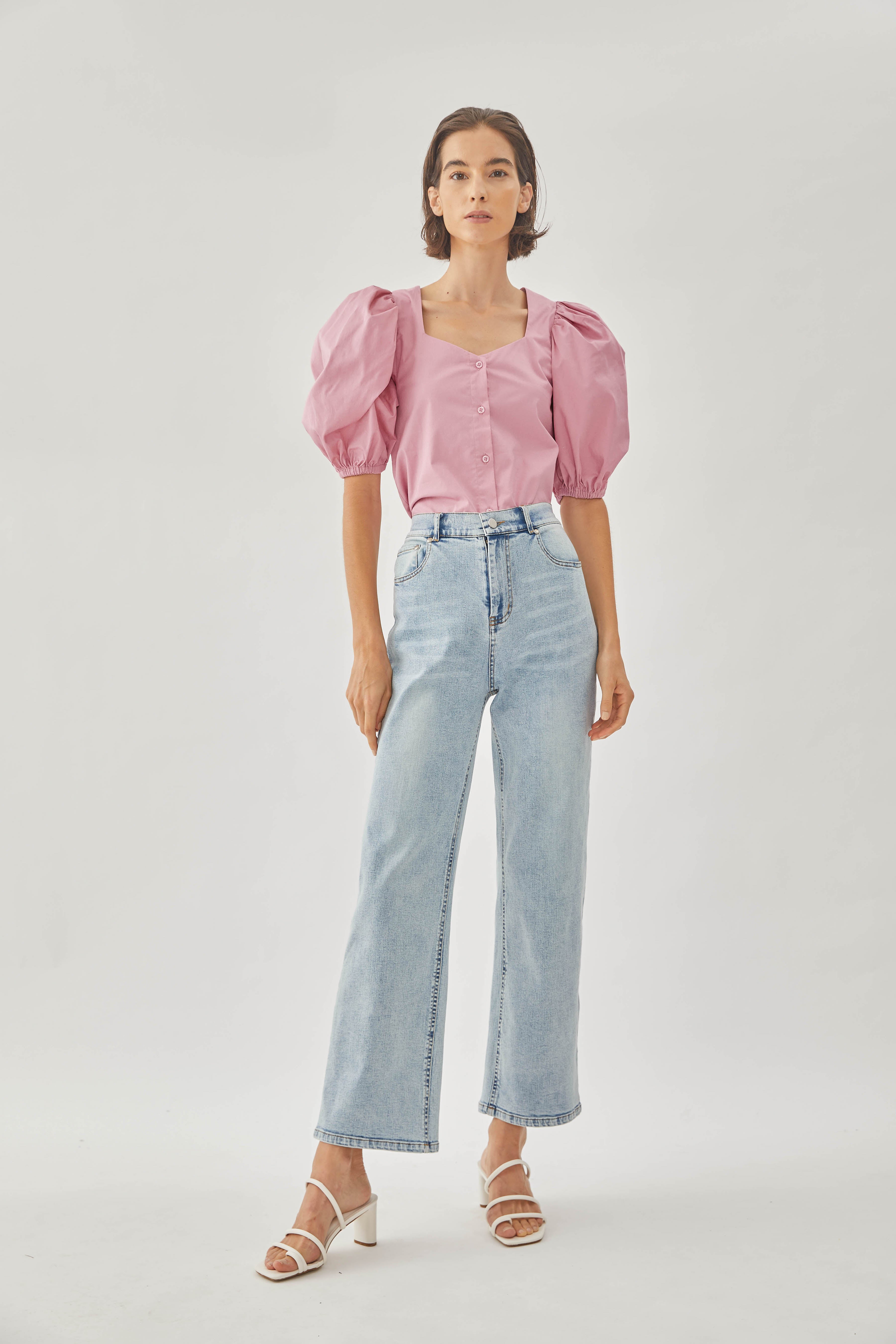 Cotton Puffed Sleeved Top in Hibiscus