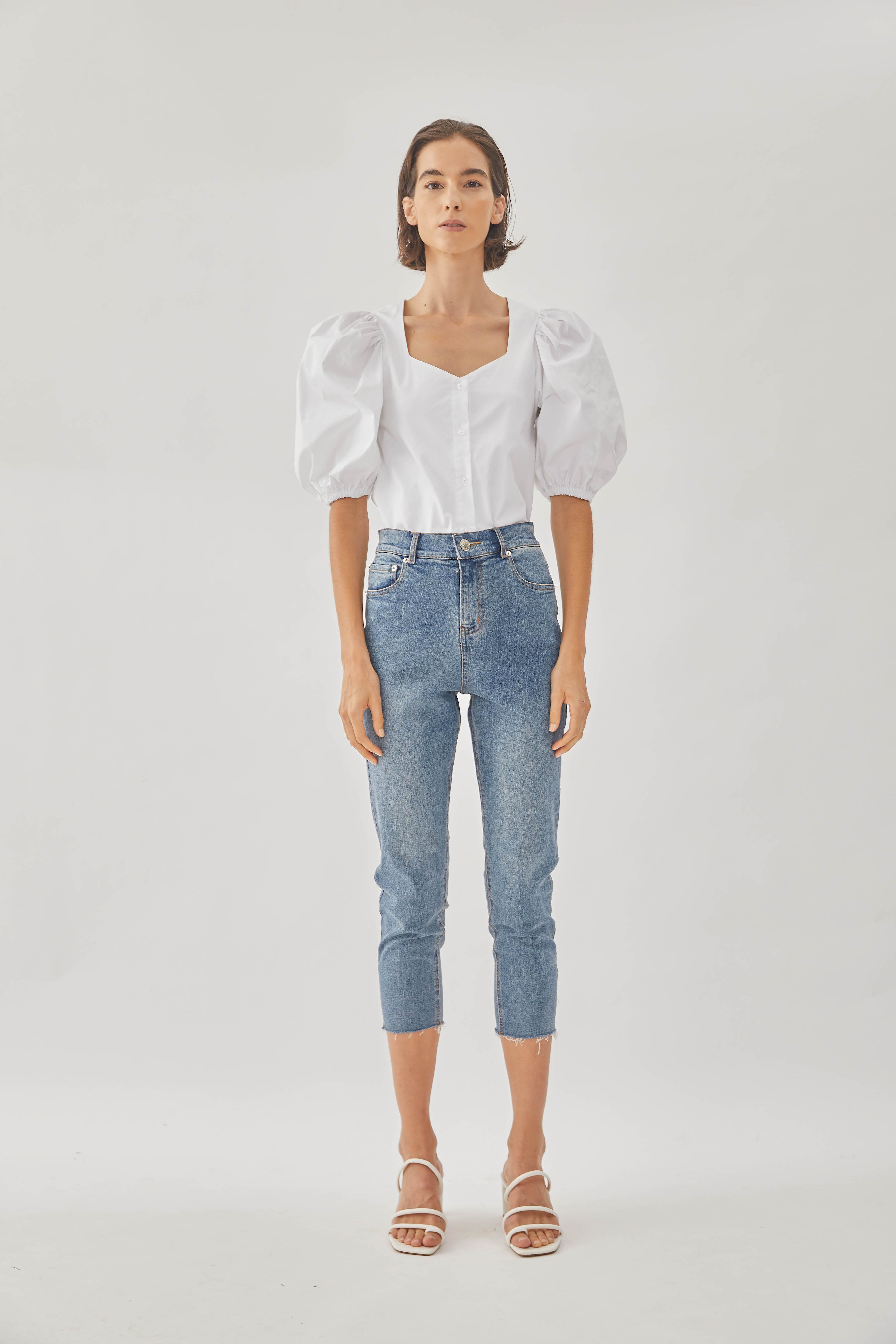 Cotton Puffed Sleeved Top in White