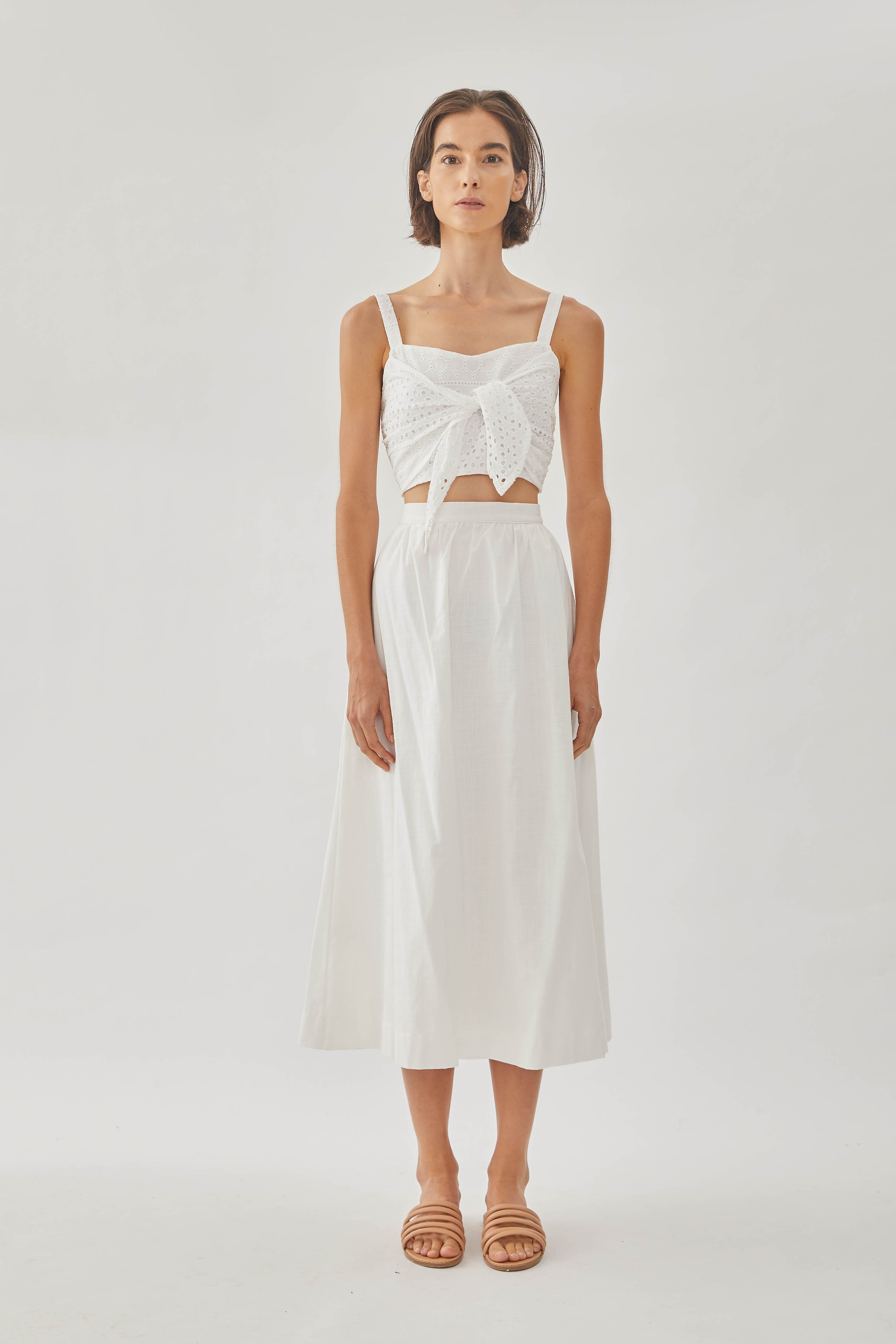 Cotton Midi Skirt in White