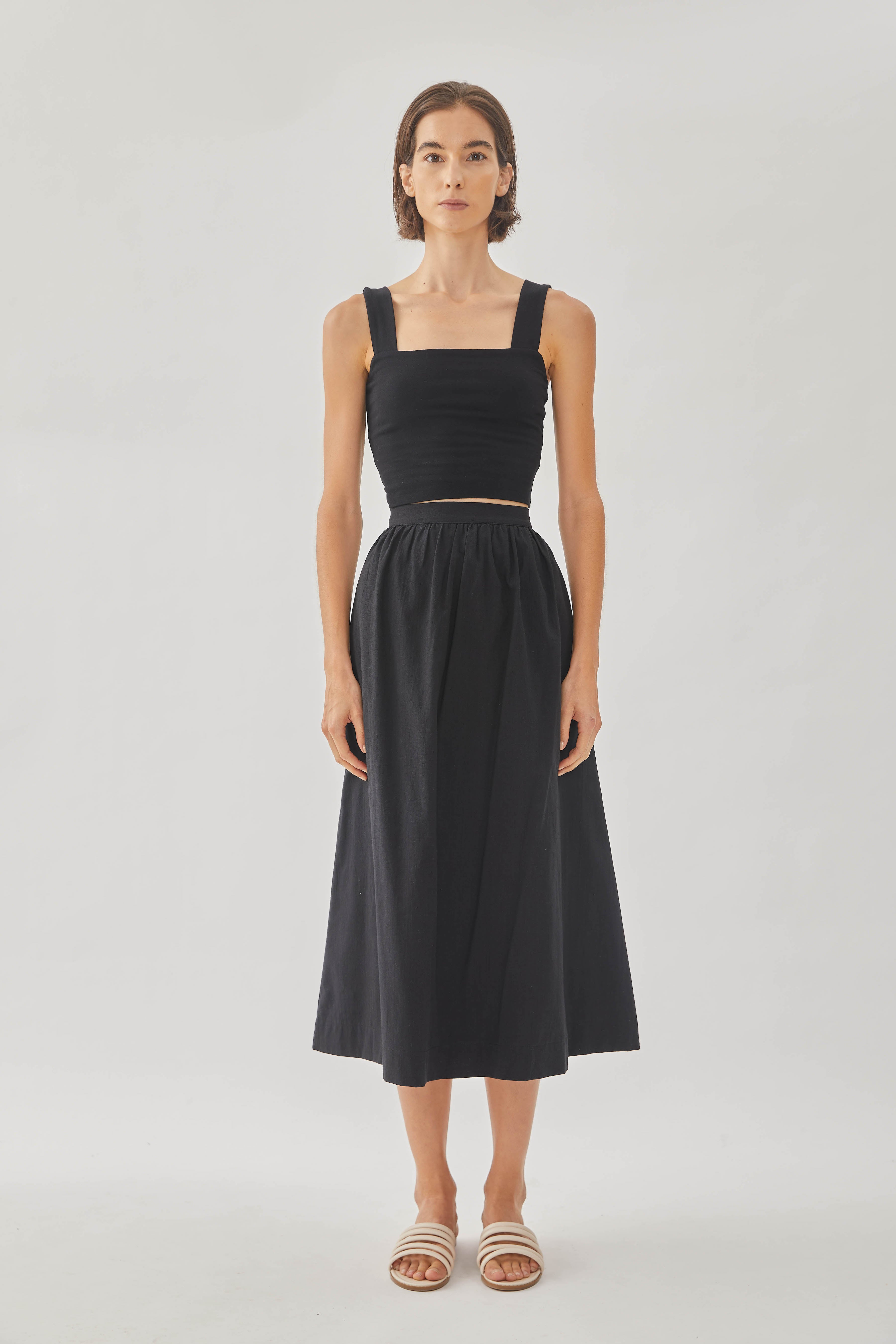 Cotton Midi Skirt in Black