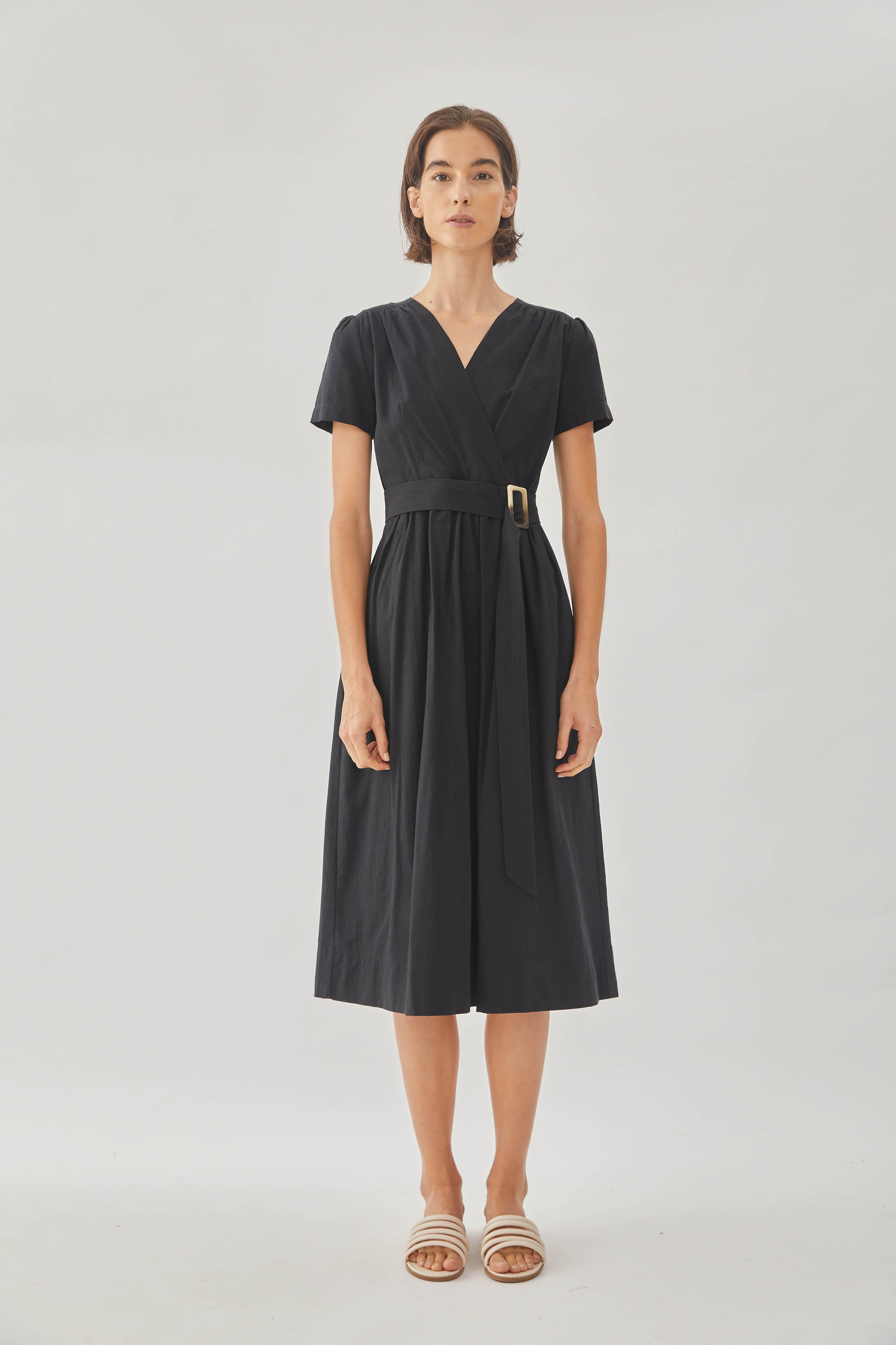 Cotton Wrapped Dress in Black