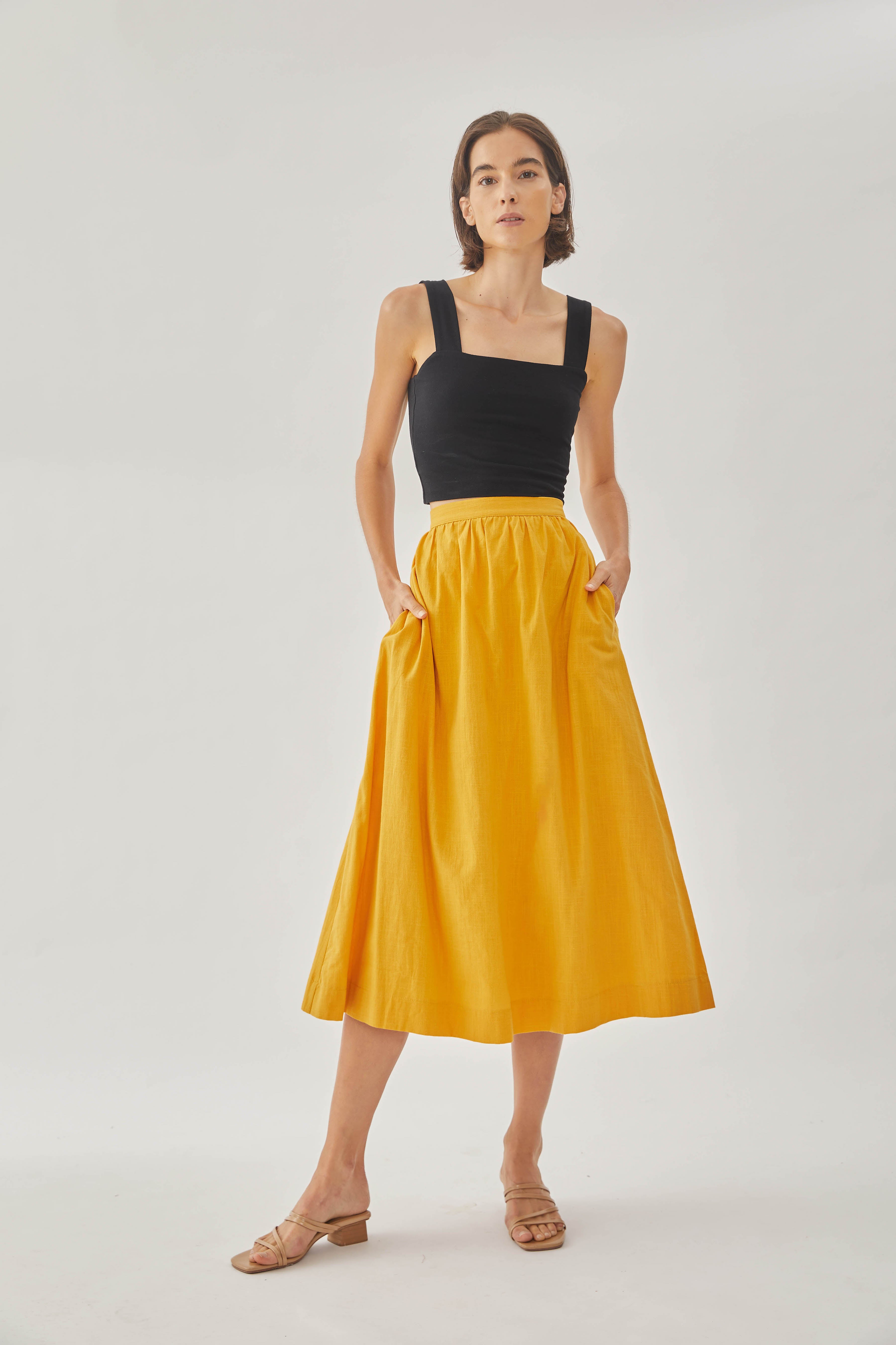 Cotton Midi Skirt in Sunburst