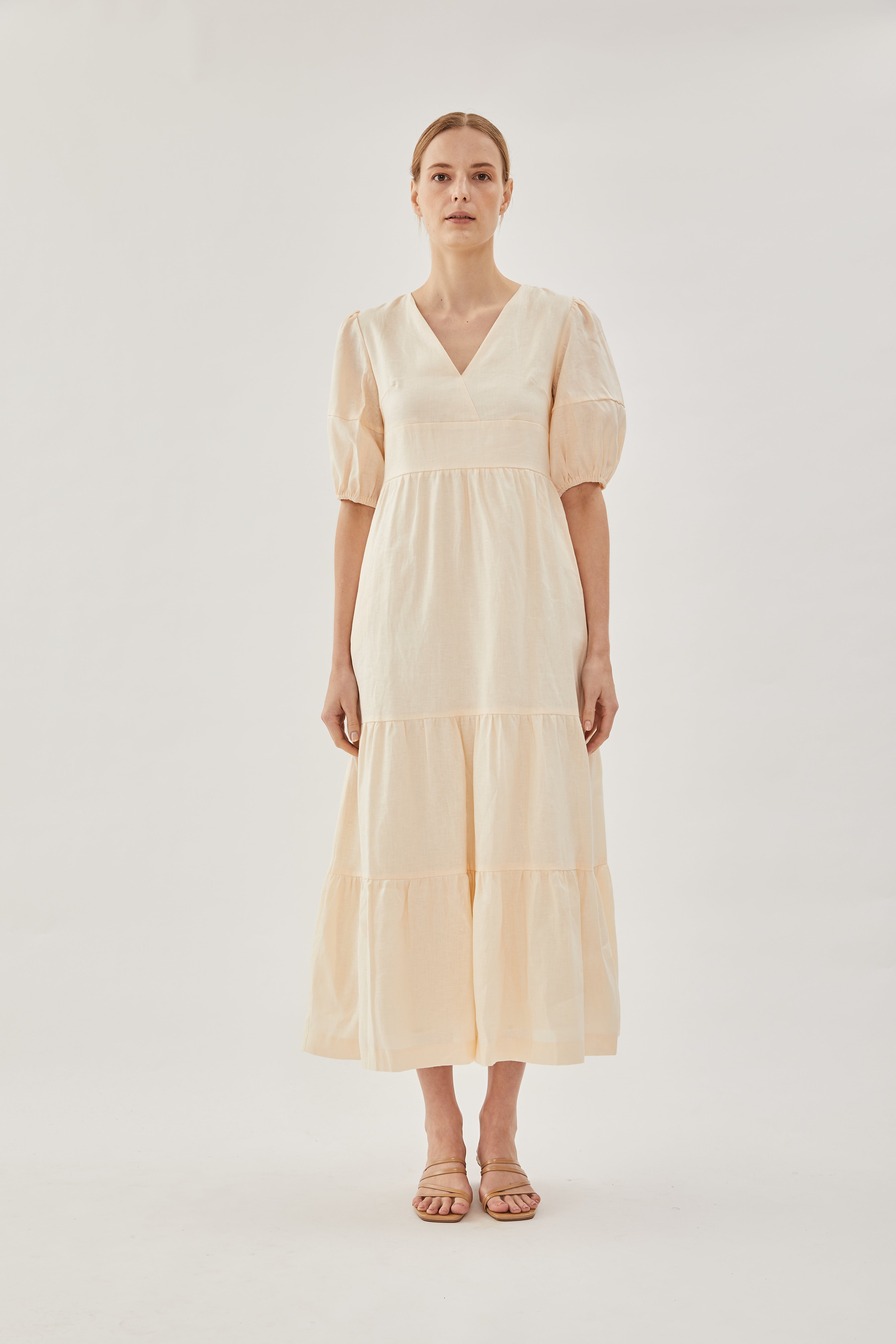 Linen Tiered Maxi Dress in Shell
