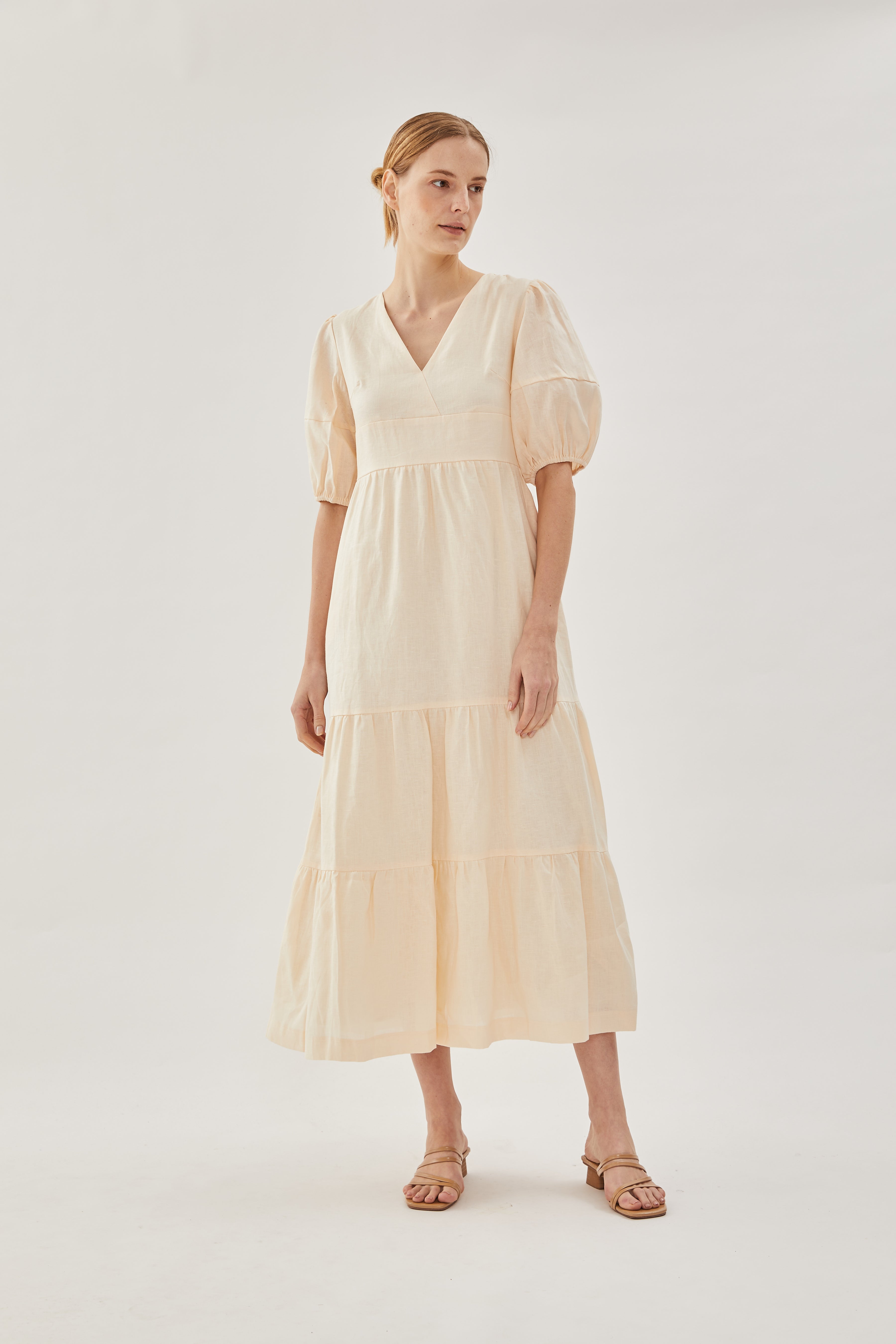 Linen Tiered Maxi Dress in Shell