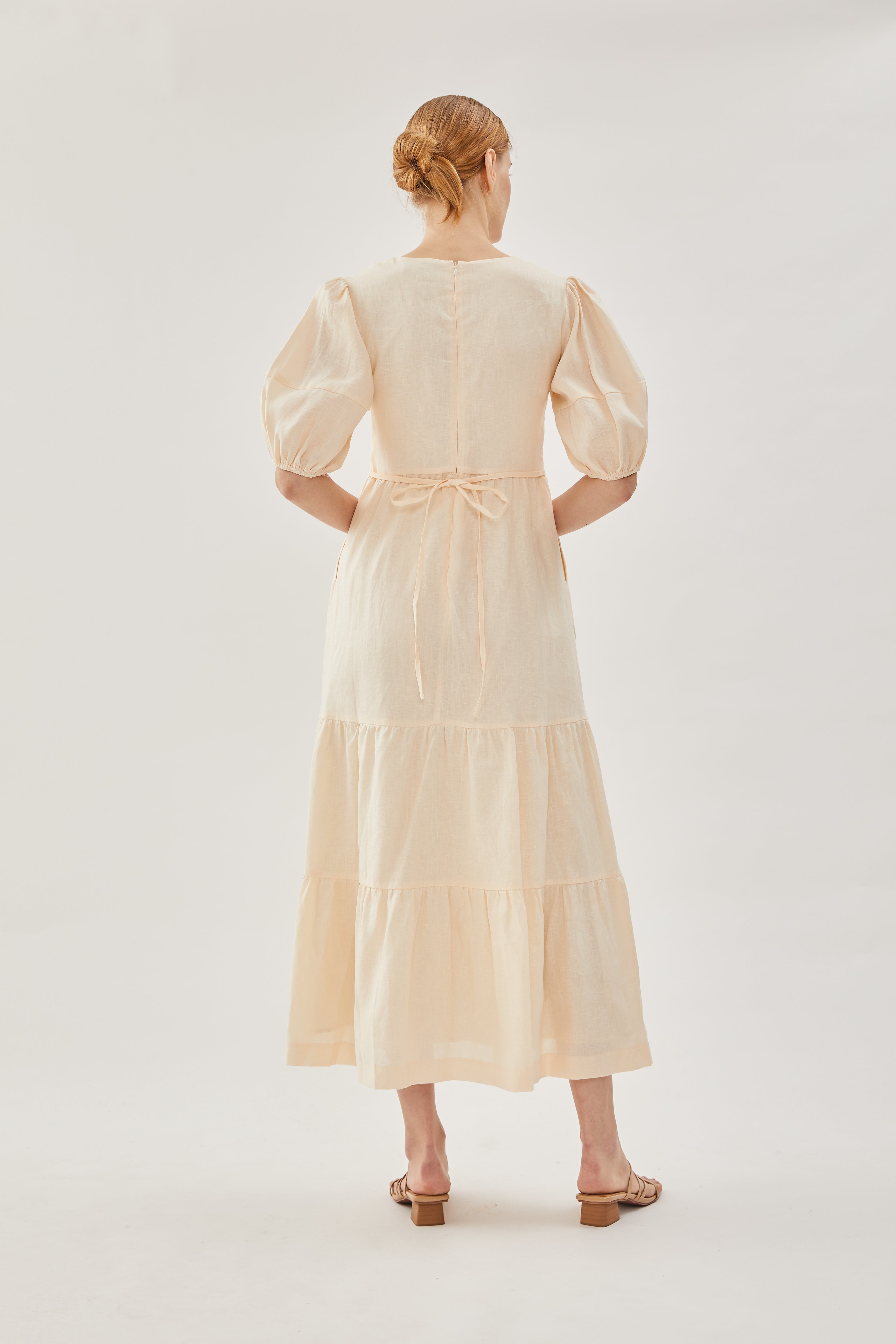 Linen Tiered Maxi Dress in Shell