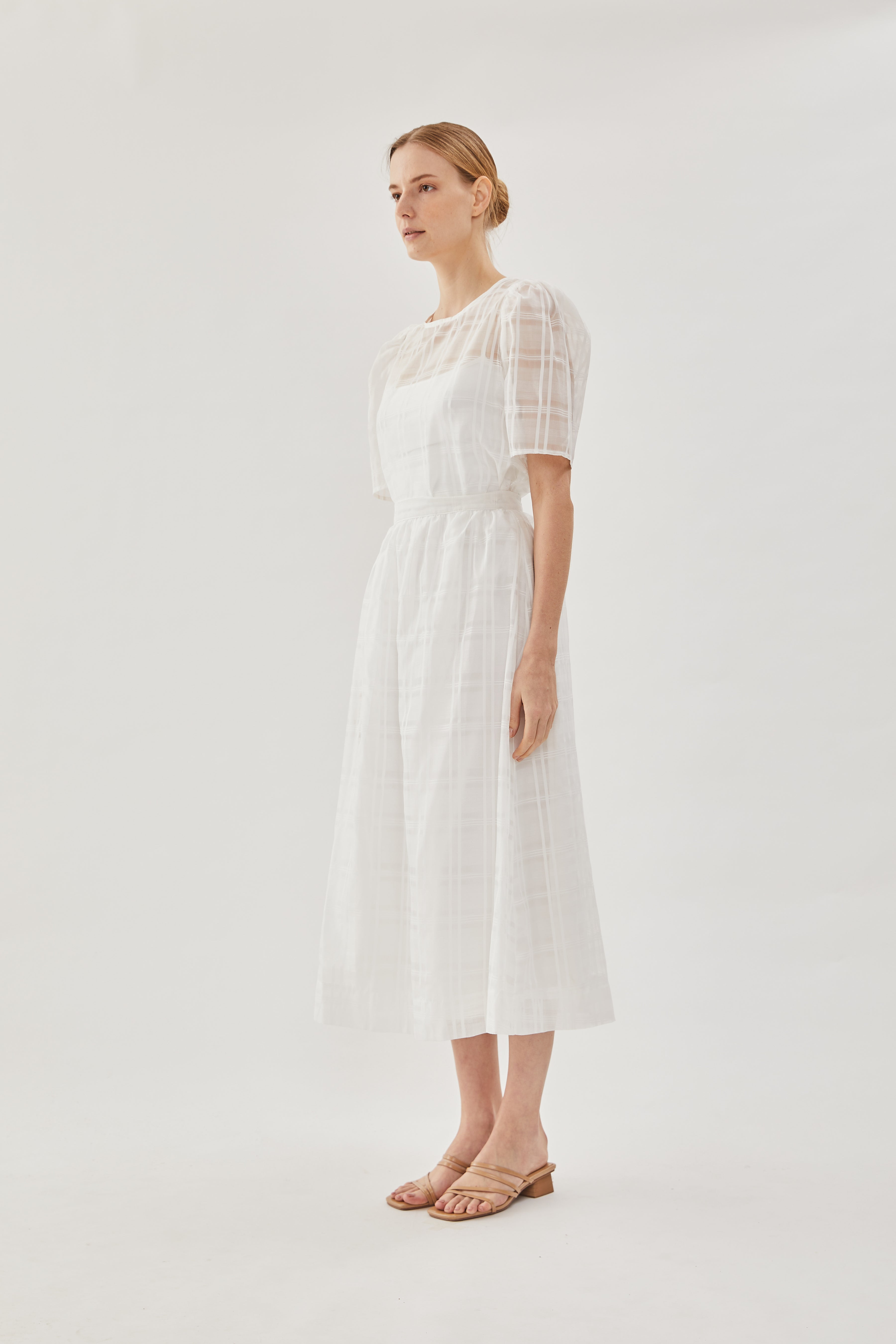 Checkered Crepe Midi Skirt