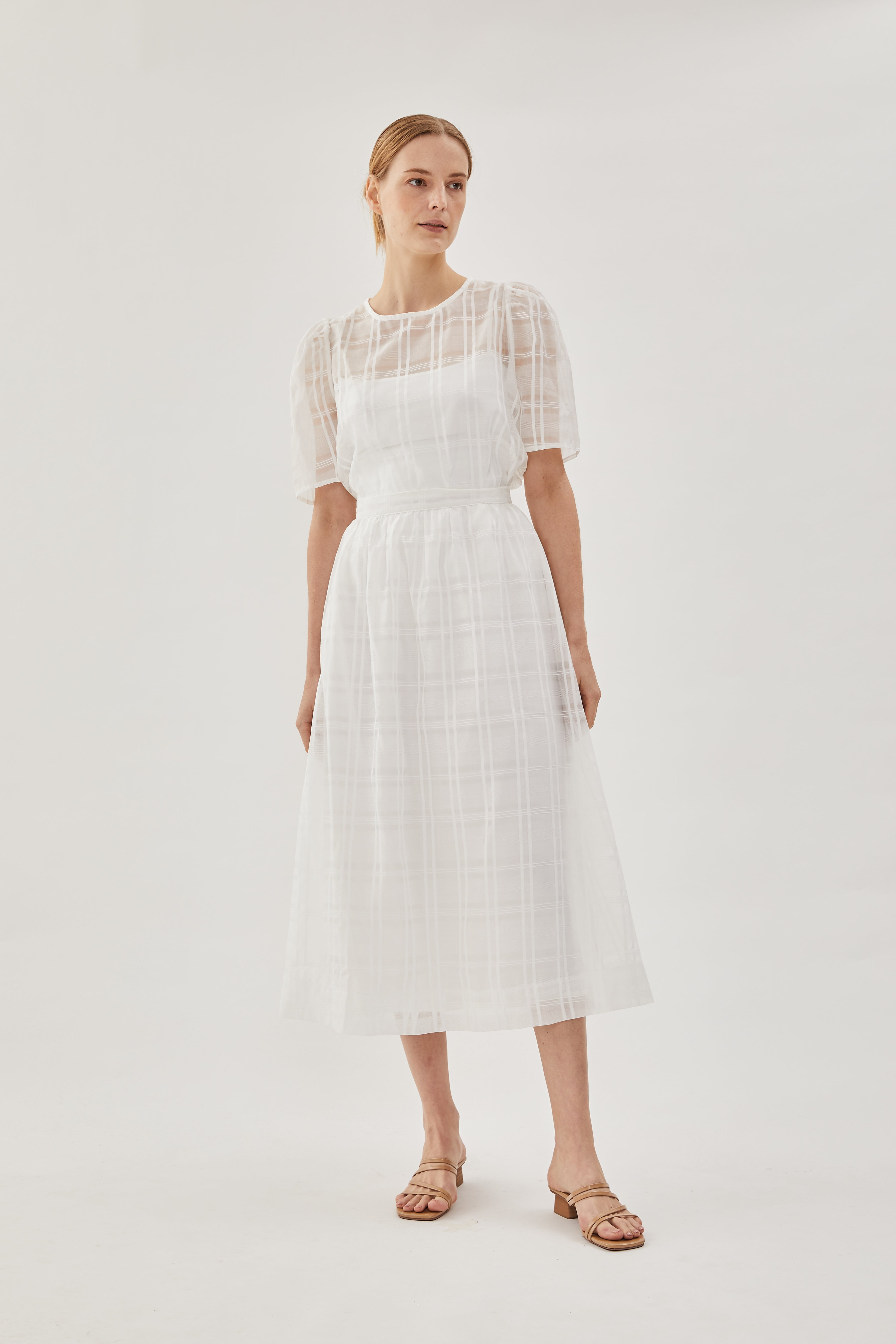 Checkered Crepe Midi Skirt