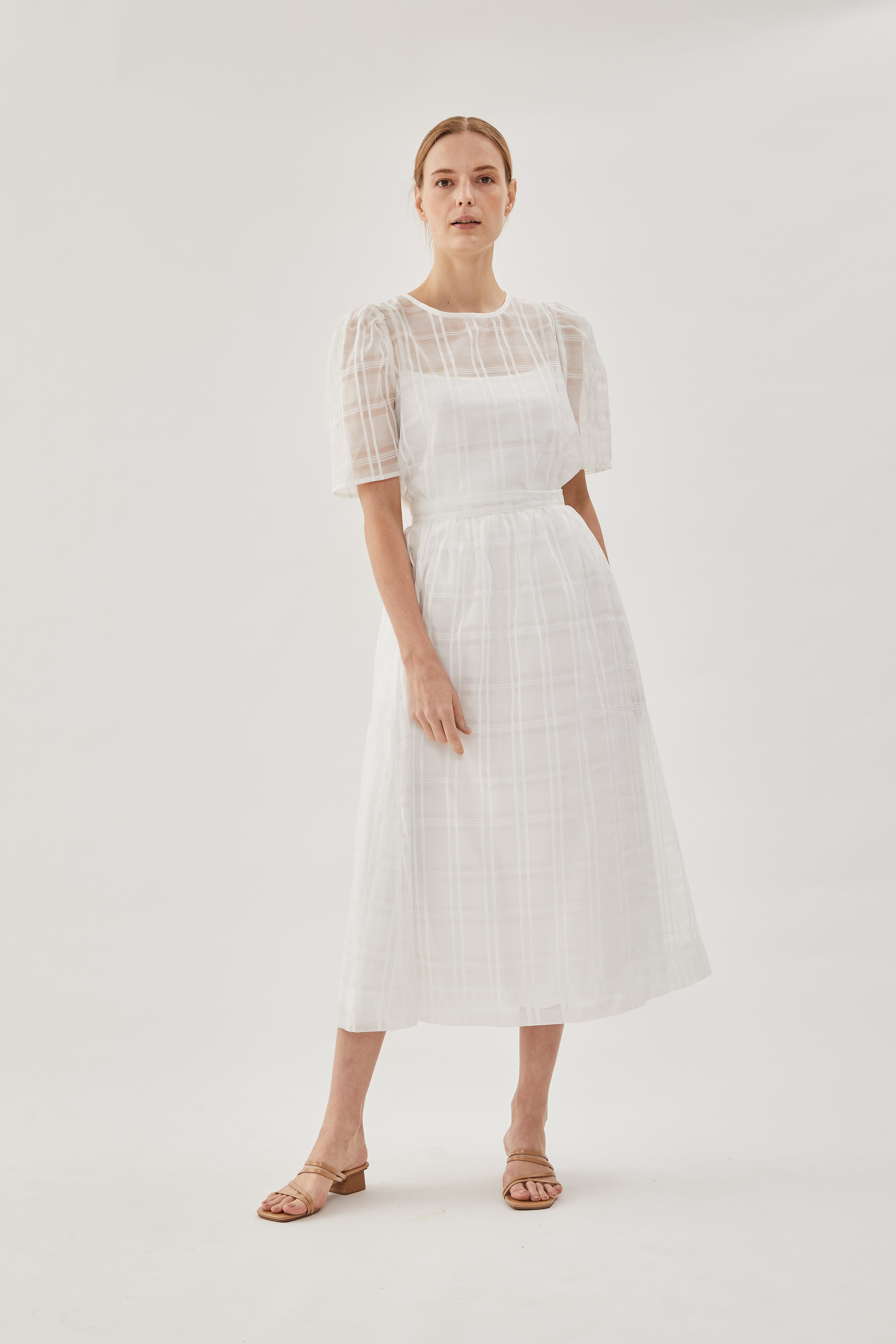 Checkered Crepe Midi Skirt
