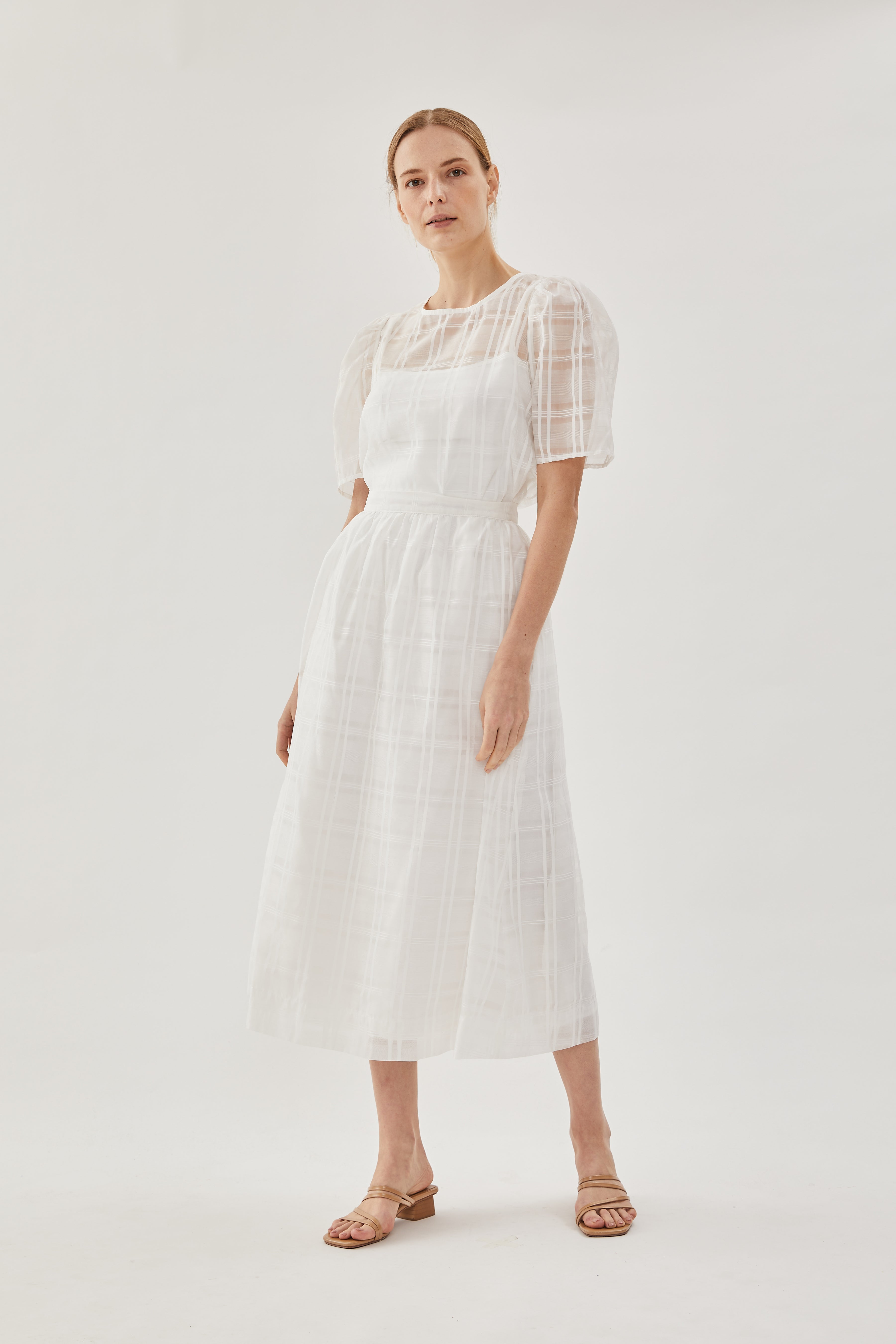 Checkered Crepe Midi Skirt
