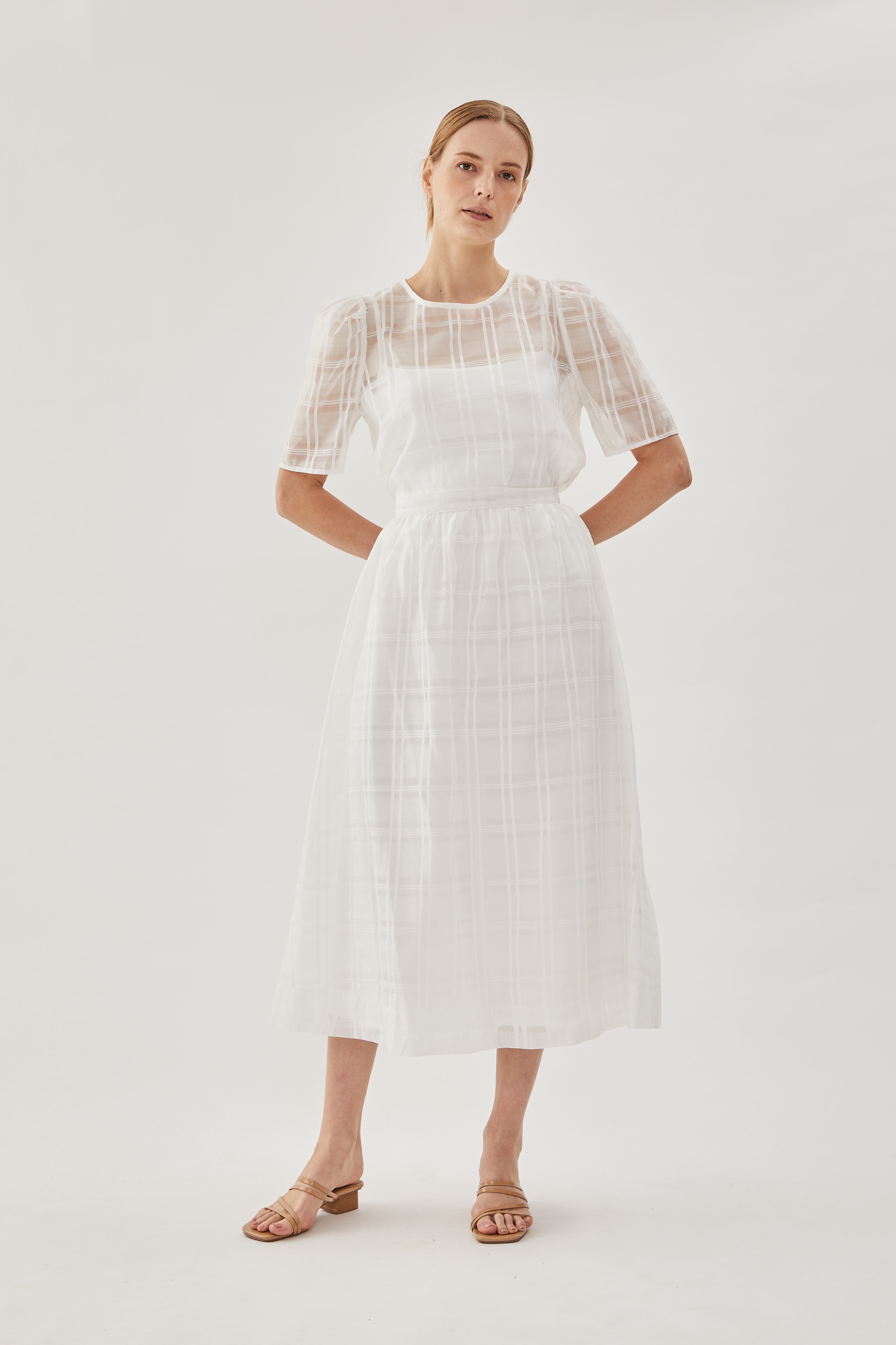 Checkered Crepe Midi Skirt