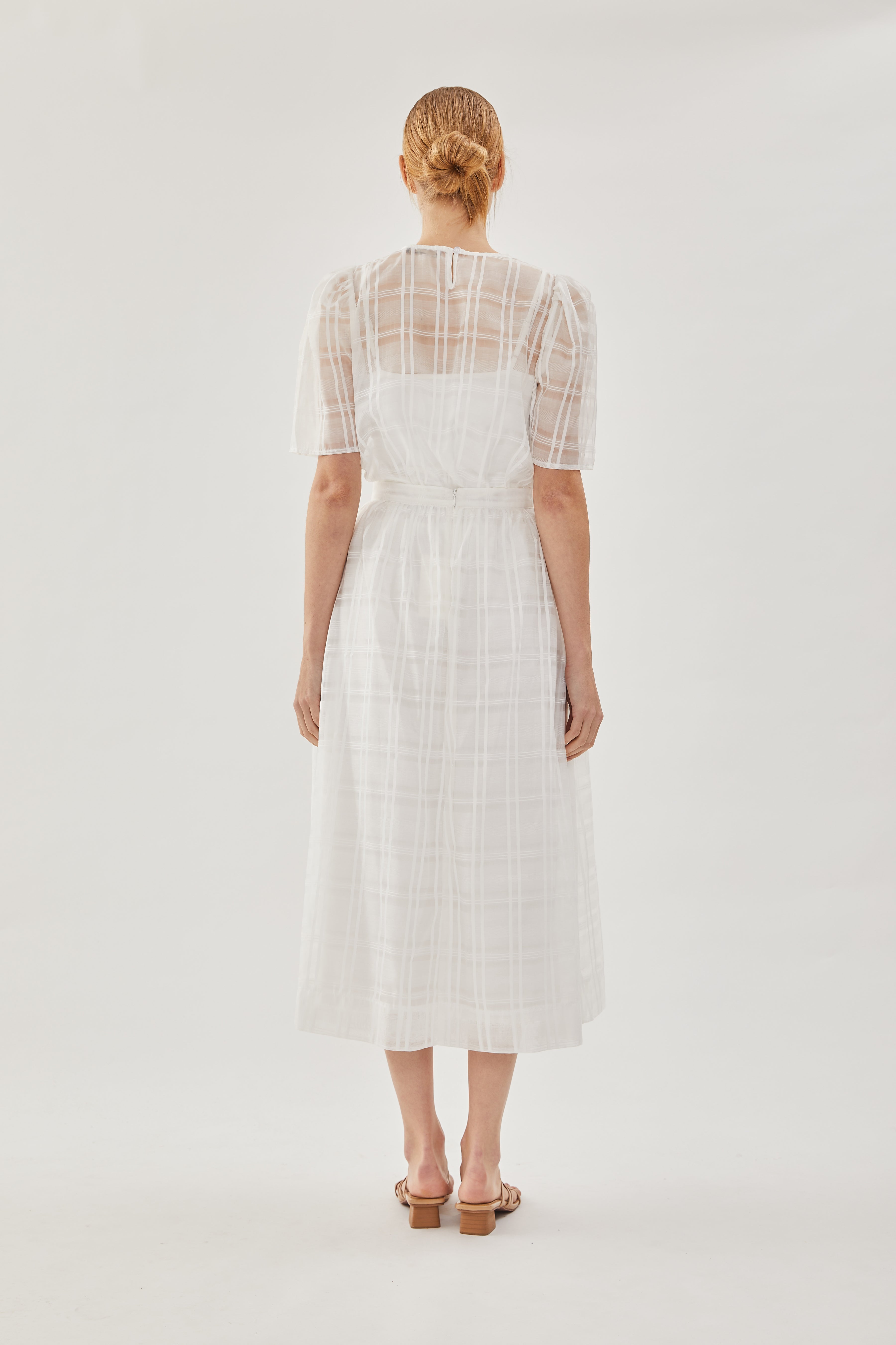 Checkered Crepe Midi Skirt