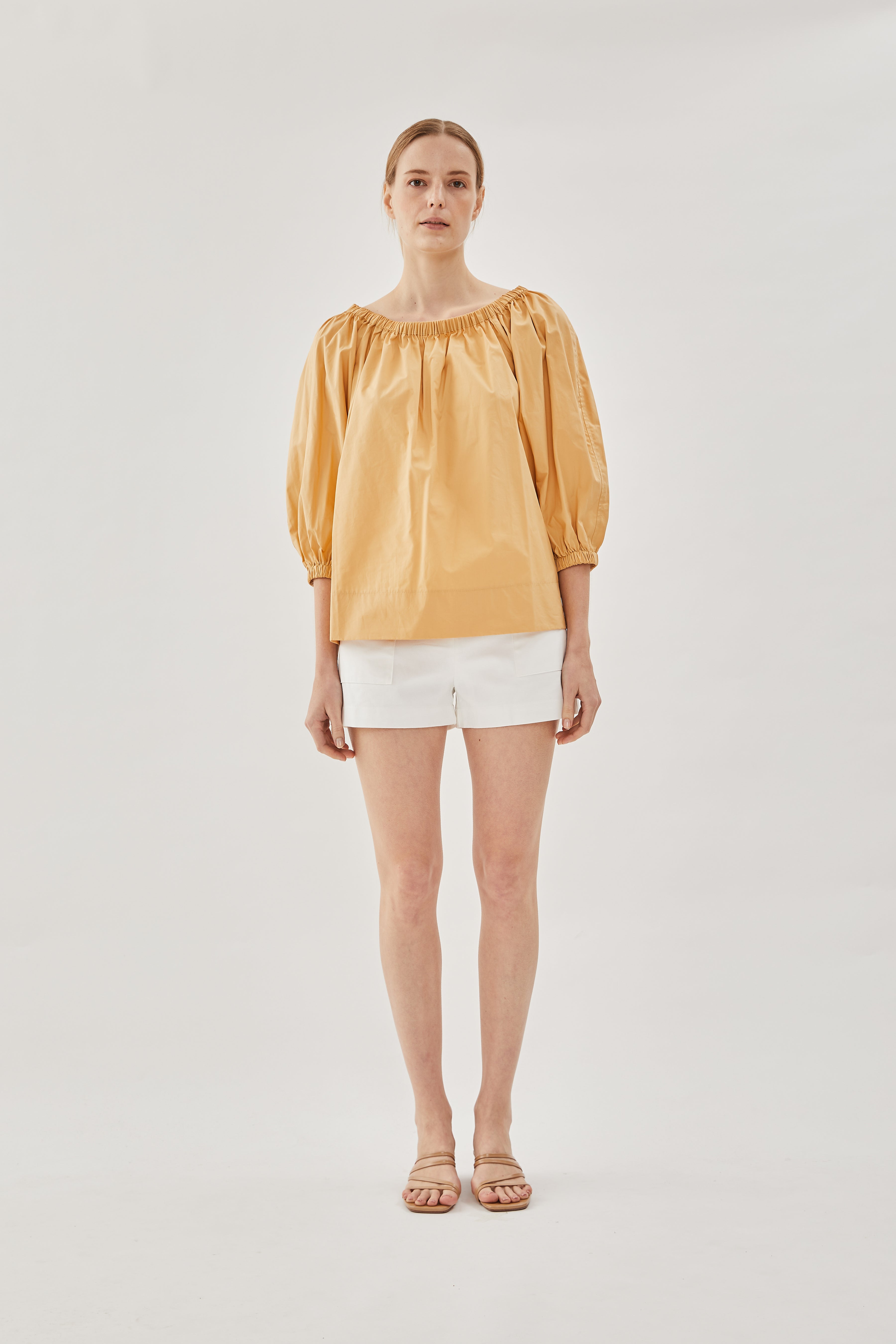 Cotton Gathered Top in Pale Orange