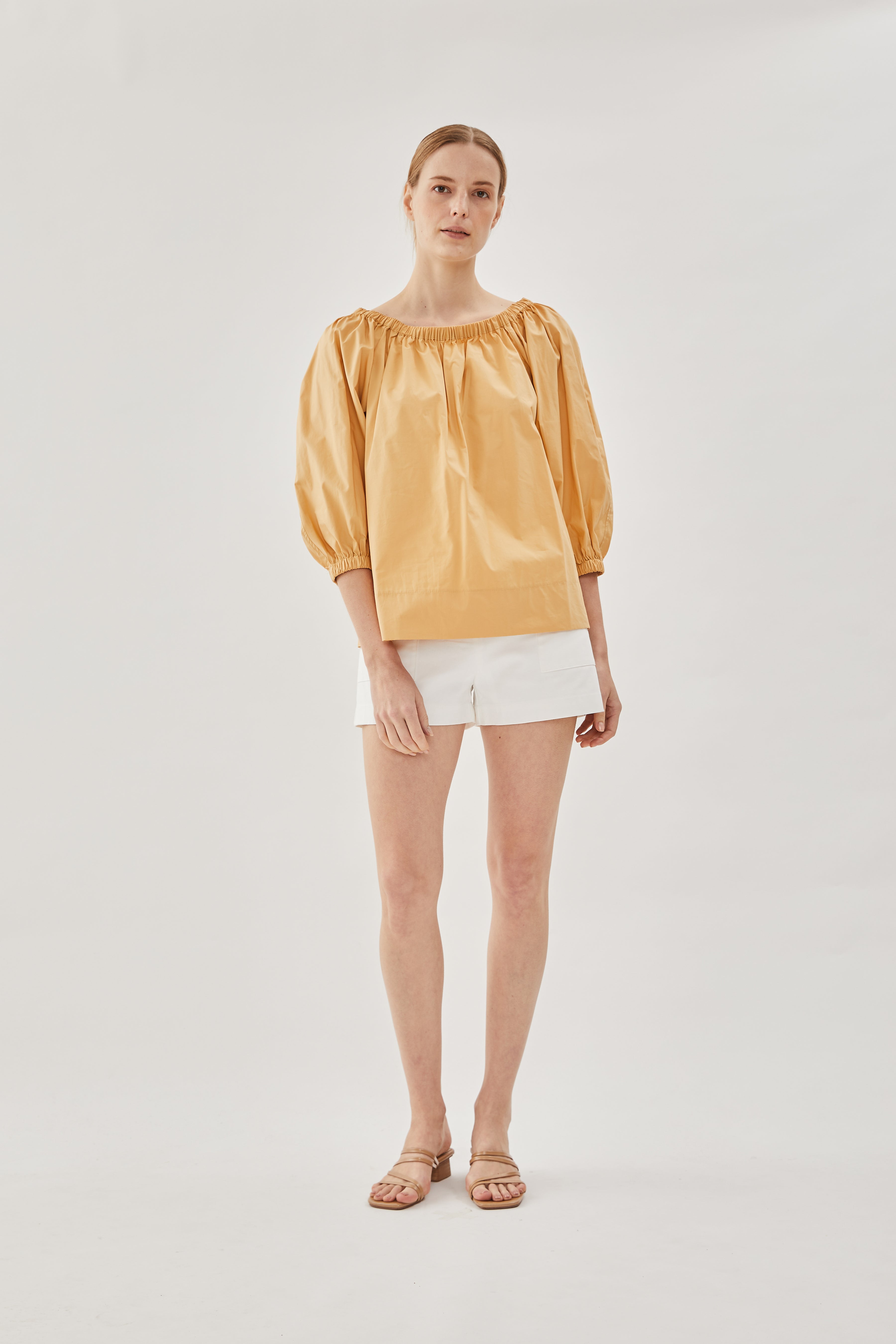 Cotton Gathered Top in Pale Orange