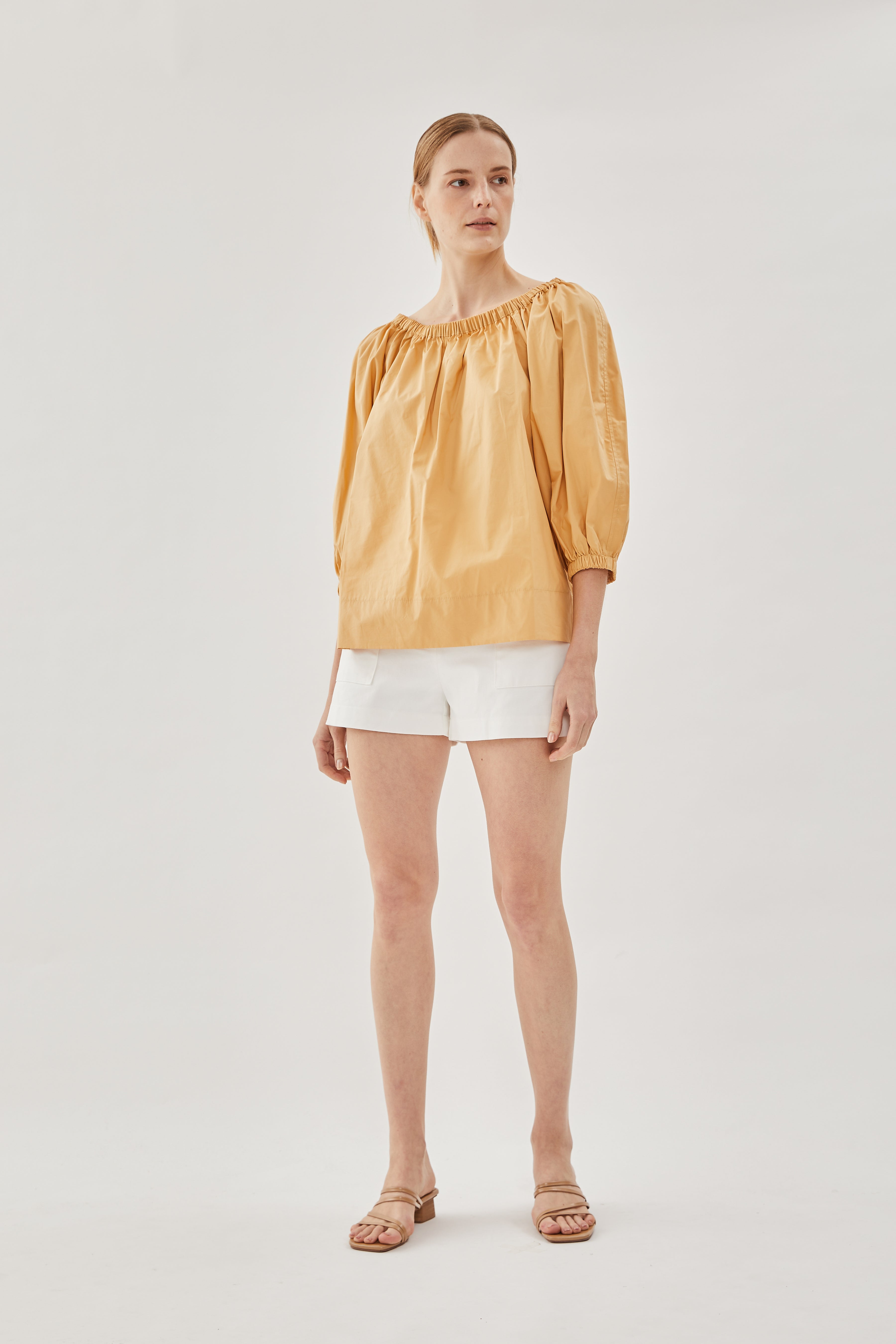 Cotton Gathered Top in Pale Orange