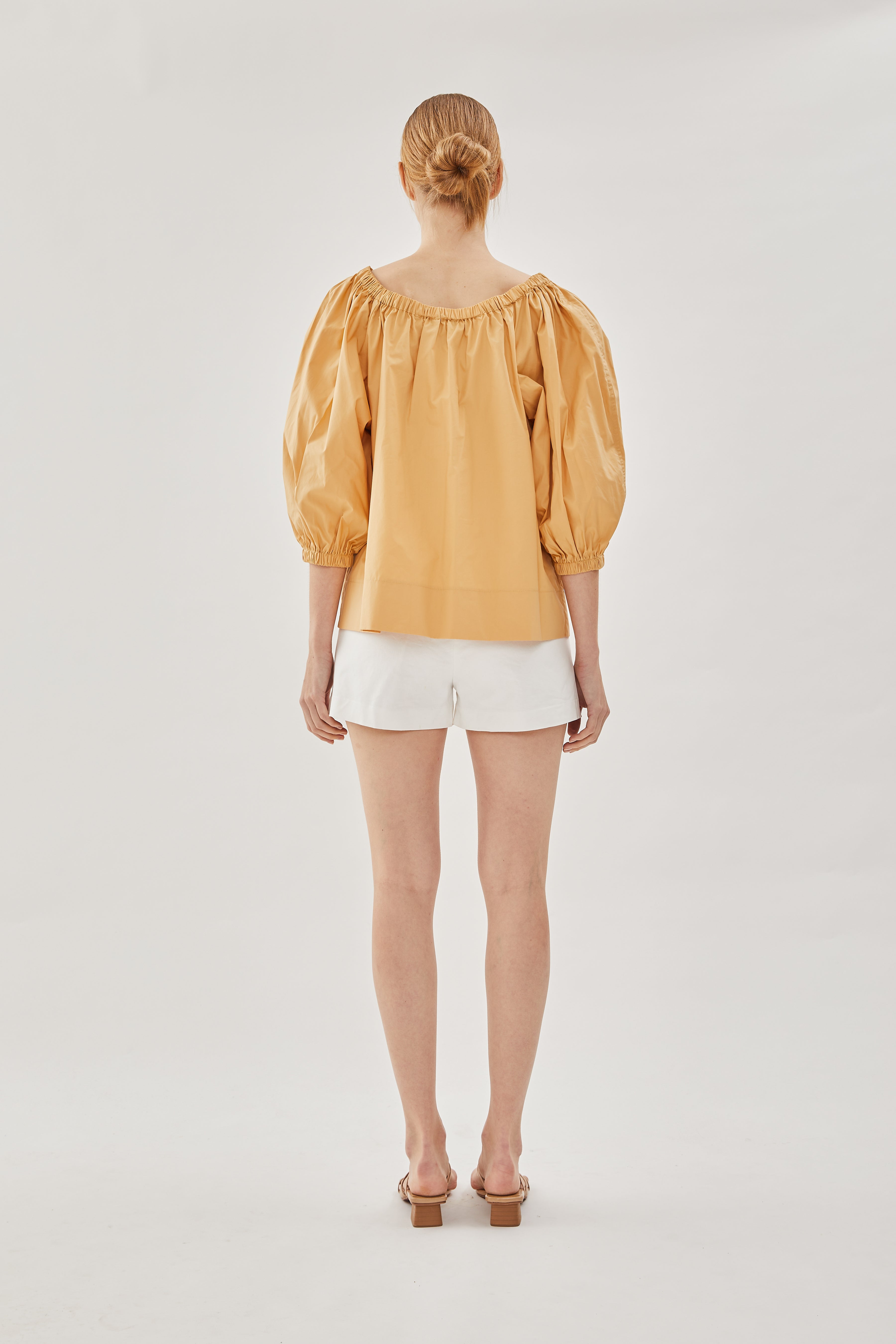 Cotton Gathered Top in Pale Orange