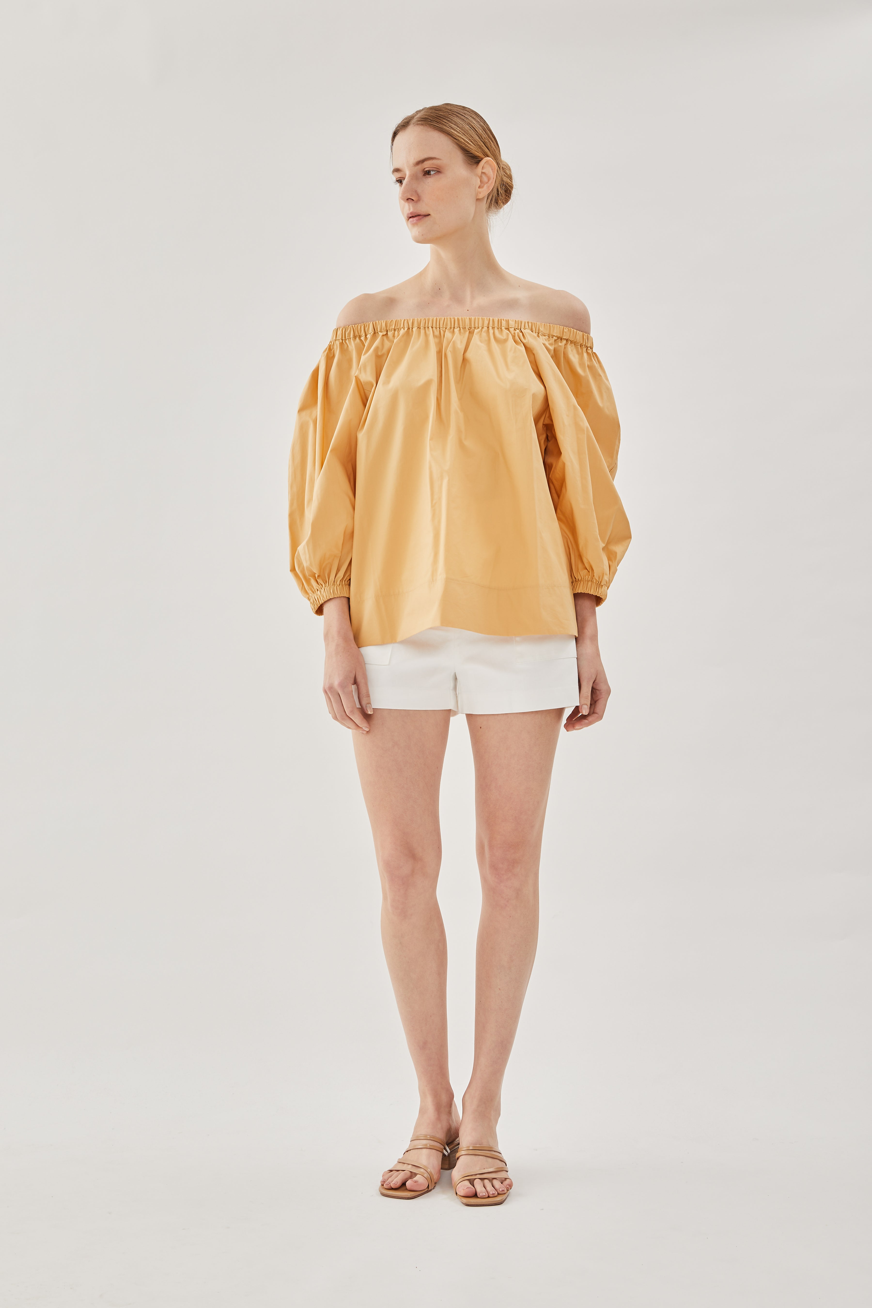 Cotton Gathered Top in Pale Orange
