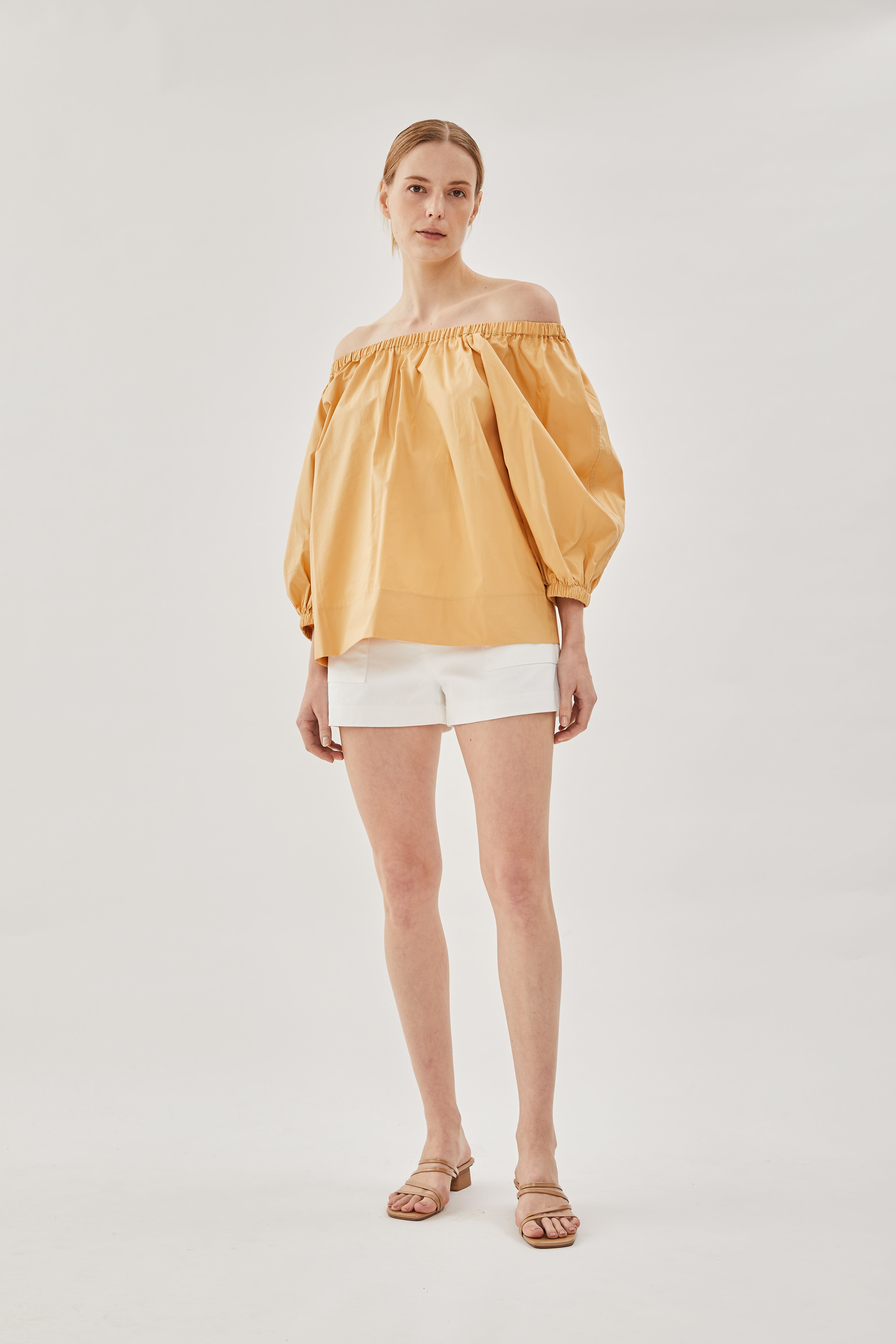 Cotton Gathered Top in Pale Orange
