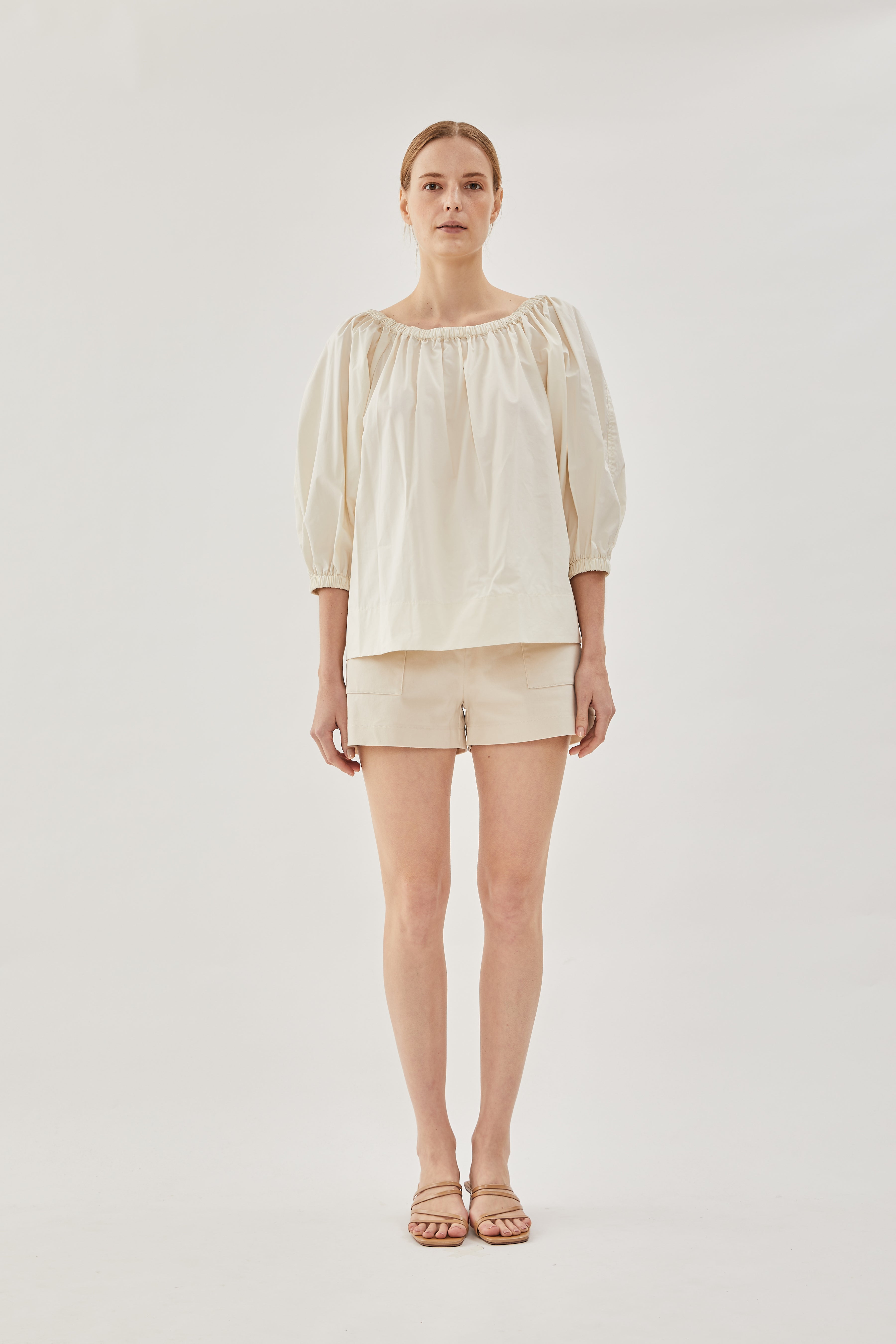 Cotton Gathered Top in Cream