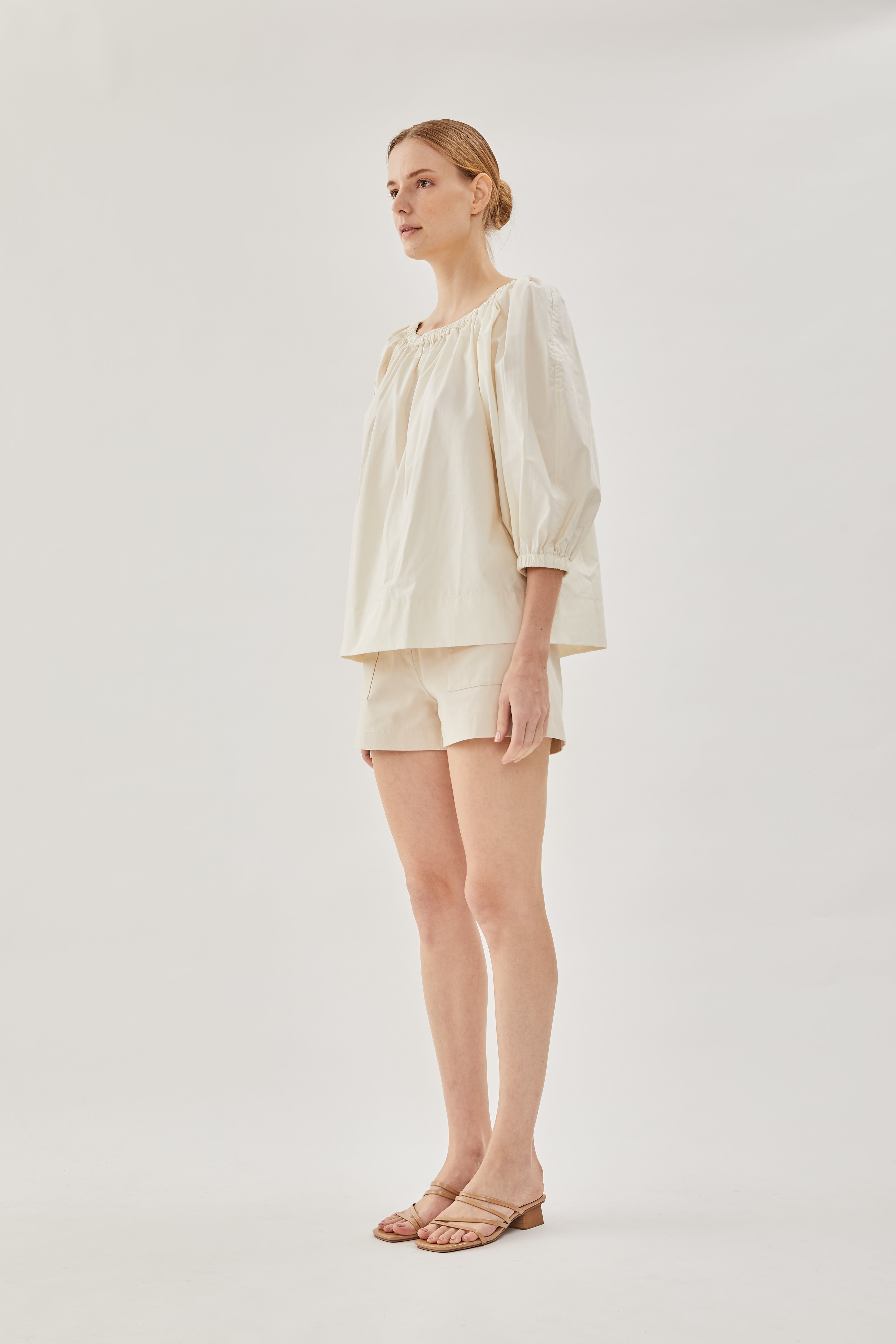 Cotton Gathered Top in Cream