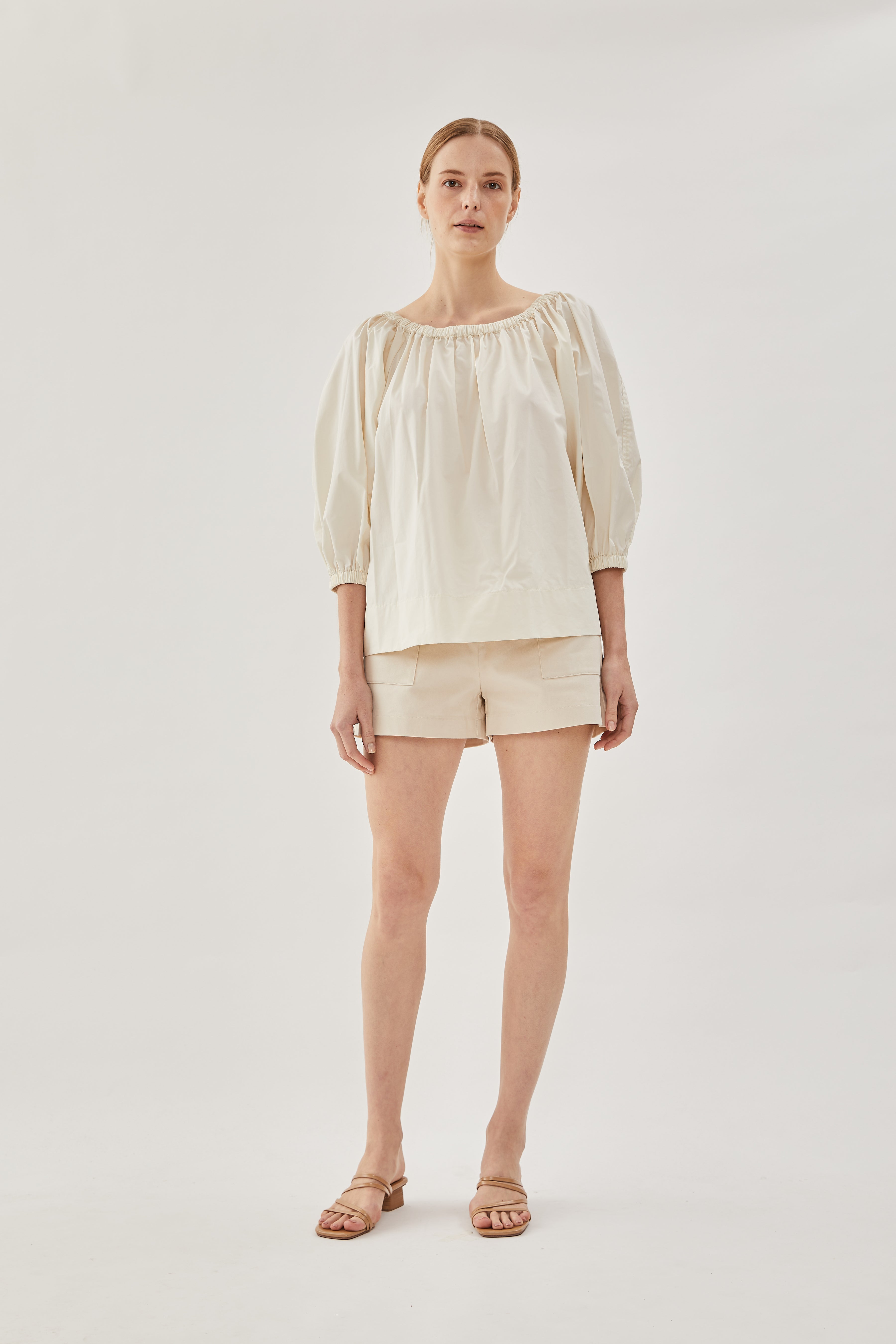 Cotton Gathered Top in Cream
