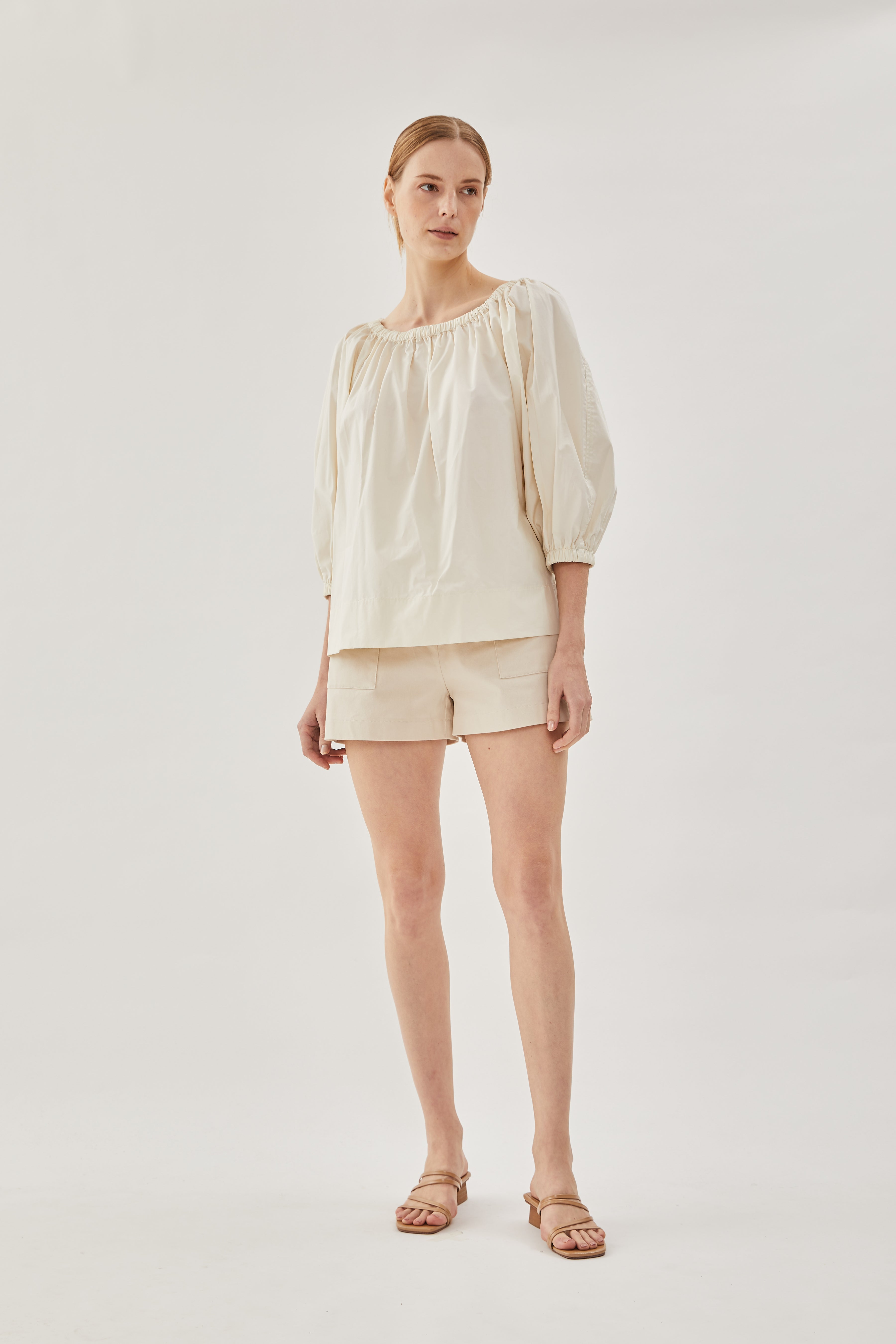 Cotton Gathered Top in Cream