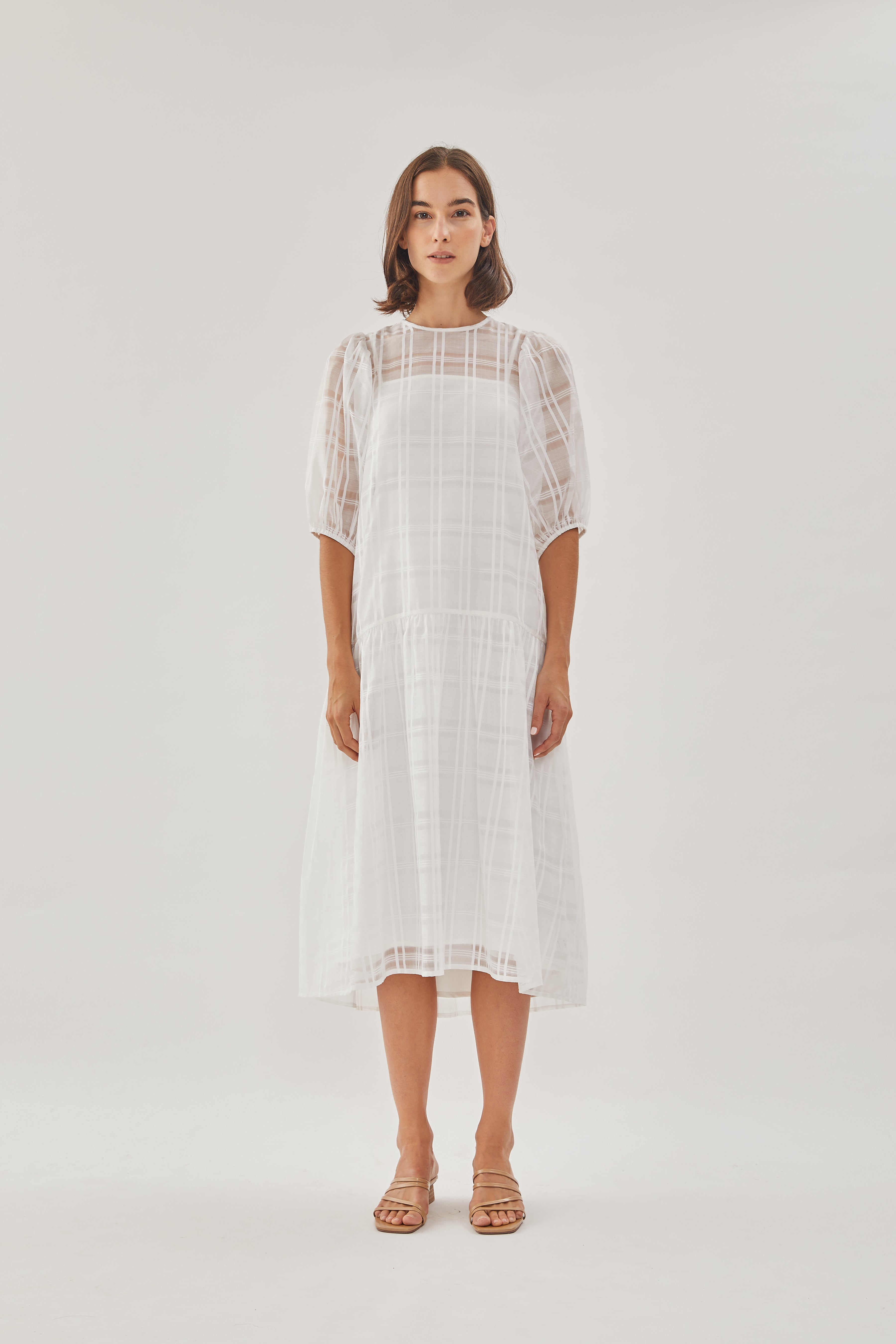 Checkered Crepe Midi Dress